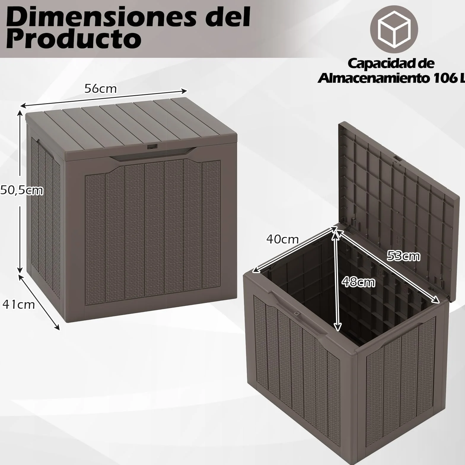 COSTWAY Arcón Jardin Exterior 96L, PP, Baul Almacenaje Exterior con Tapa Cerradura, Caja de Almacenamiento para Patio, 56 x 41 x 50,5 cm, Carga 150kg Terraza Balcón (café)