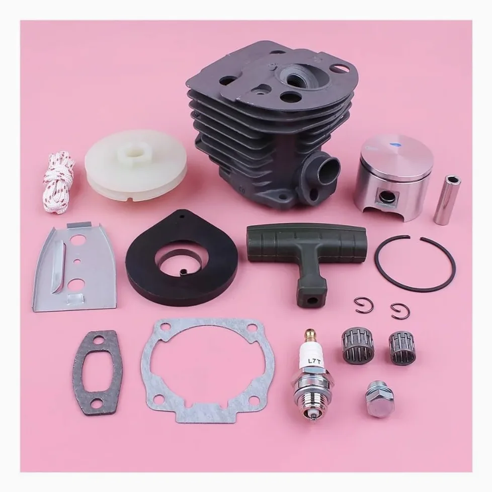Kit de pistón de Cilindro de 46mm, polea de Arranque de Retroceso, Mango de Resorte, Cuerda de Agarre Apta for Pieza de Repuesto de Motosierra 55 51