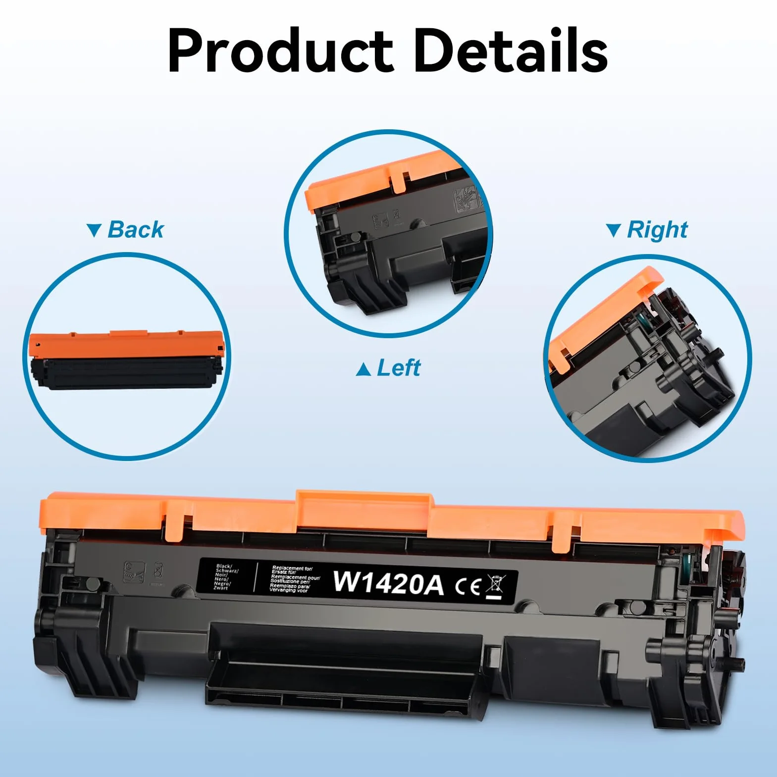 Tóner de Repuesto HP 142A W1420A para LaserJet Pro M110w M110 M110we MFP M140w M140 M140we M139w M139we M139 (1 Negro)