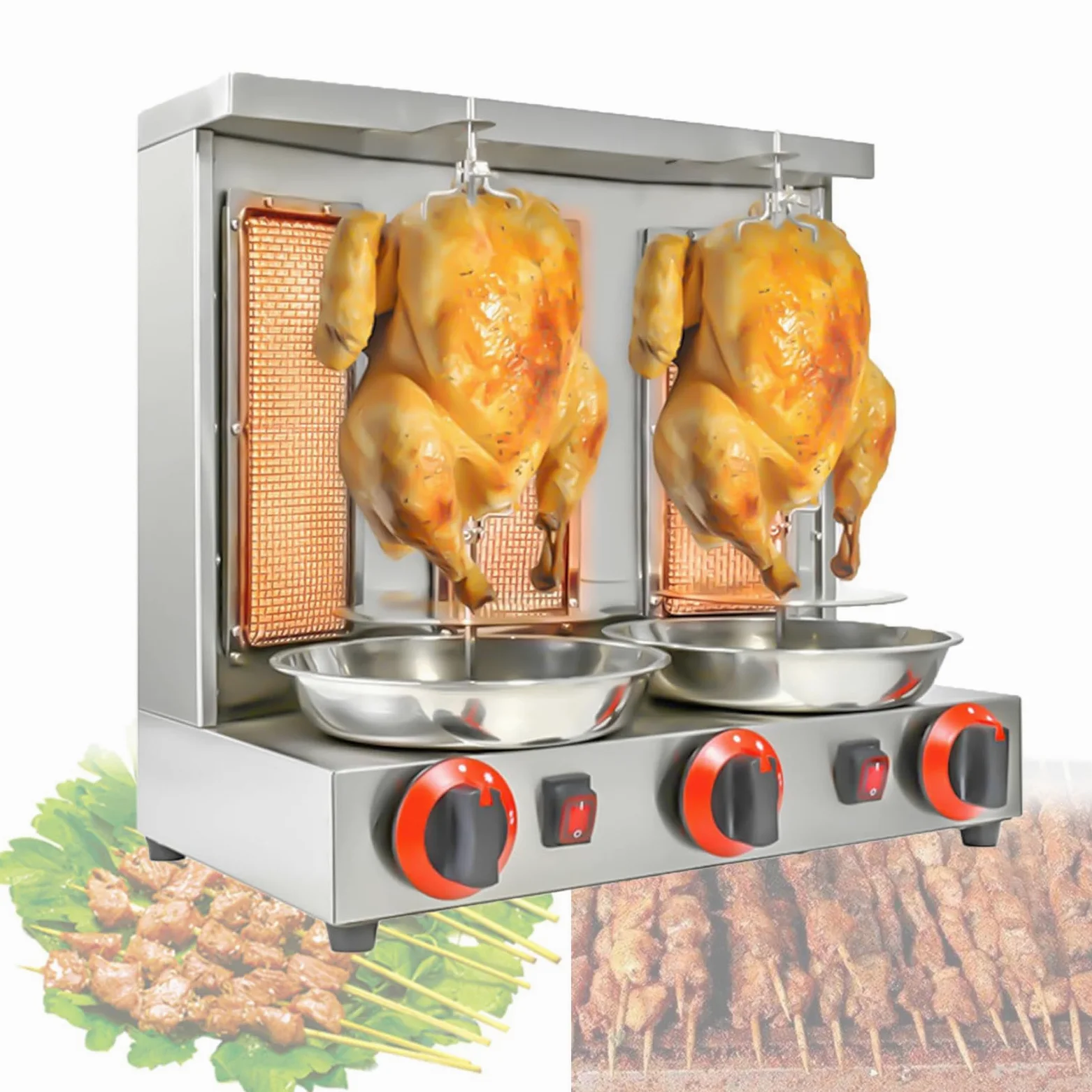 Parrilla De Gas Comercial, MáQuina Asadora Vertical, Horno Asador, MáQuina Asadora De Pollos, Calentamiento Uniforme, ExtraíBle para Limpieza, para Restaurante,Silver-L