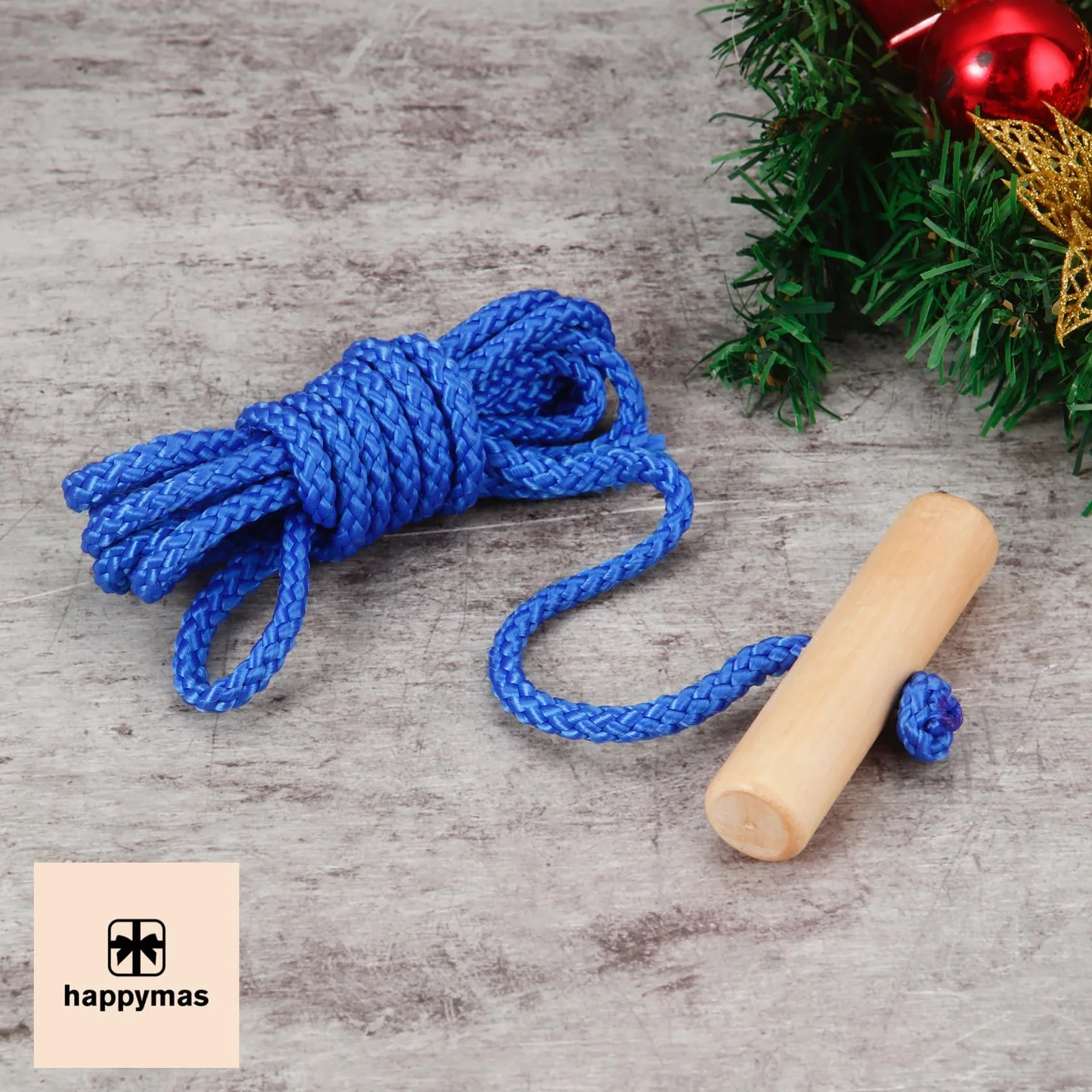 Cuerda de trineo happymas 150 cm con trabilla de madera y mango