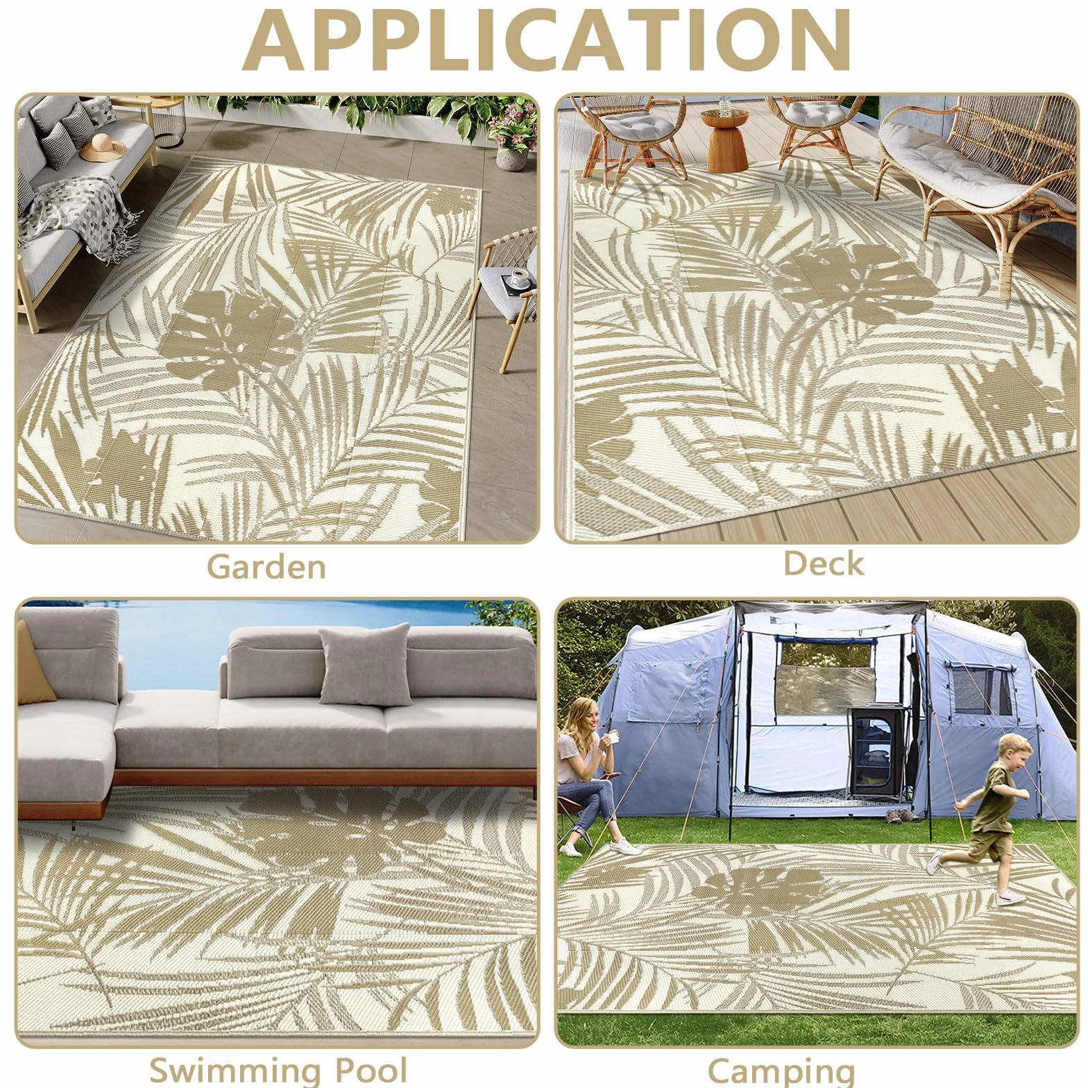 Famibay Alfombras exteriores impermeables, paja de plástico reversible, manta de picnic portátil para jardín, camping, balcón, terraza, patio, porche, playa, barbacoa