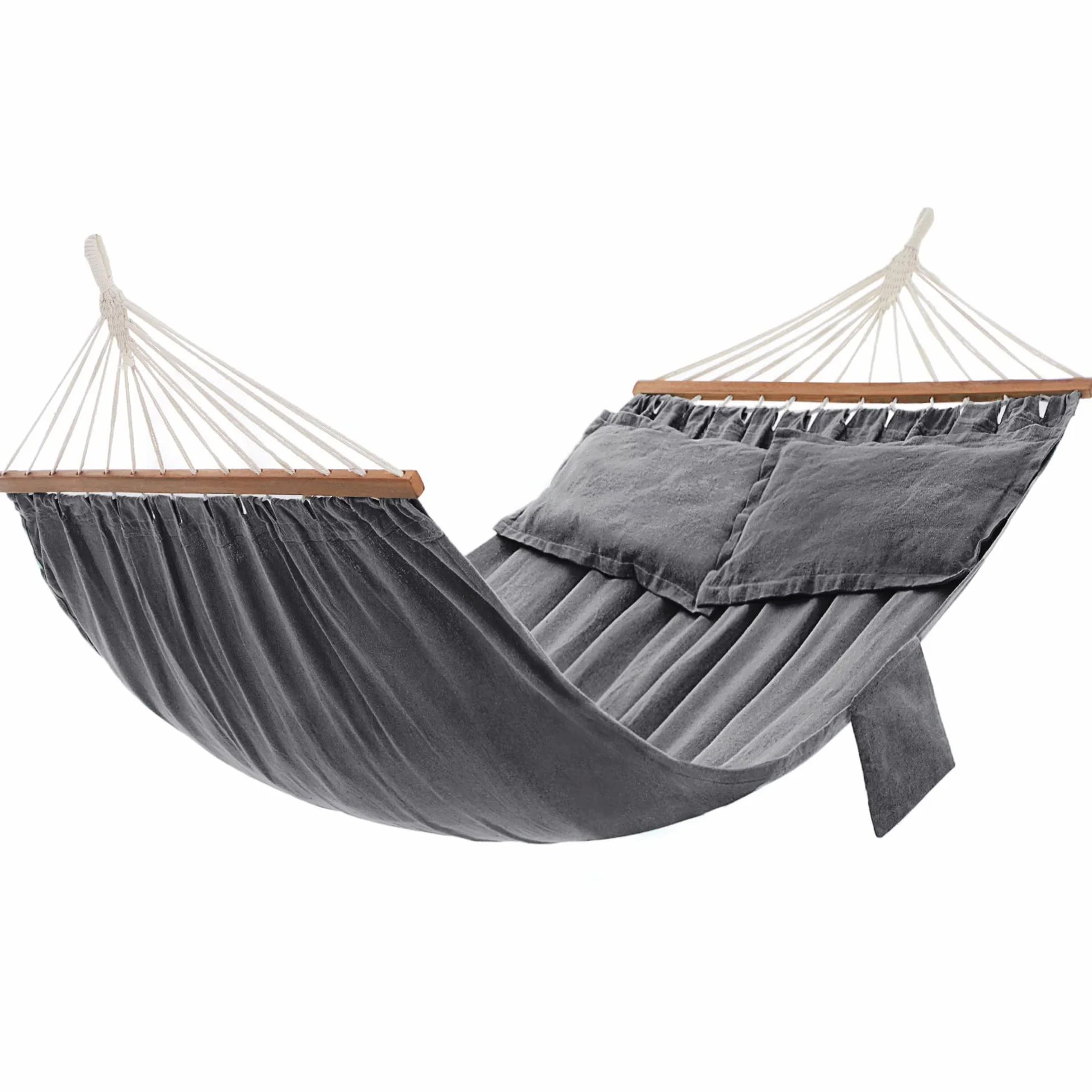 SONGMICS Hamaca de Exterior Cama Columpio 2 Barras Madera 2 Almohadas Capacidad 300 kg 210x150 cm Gris