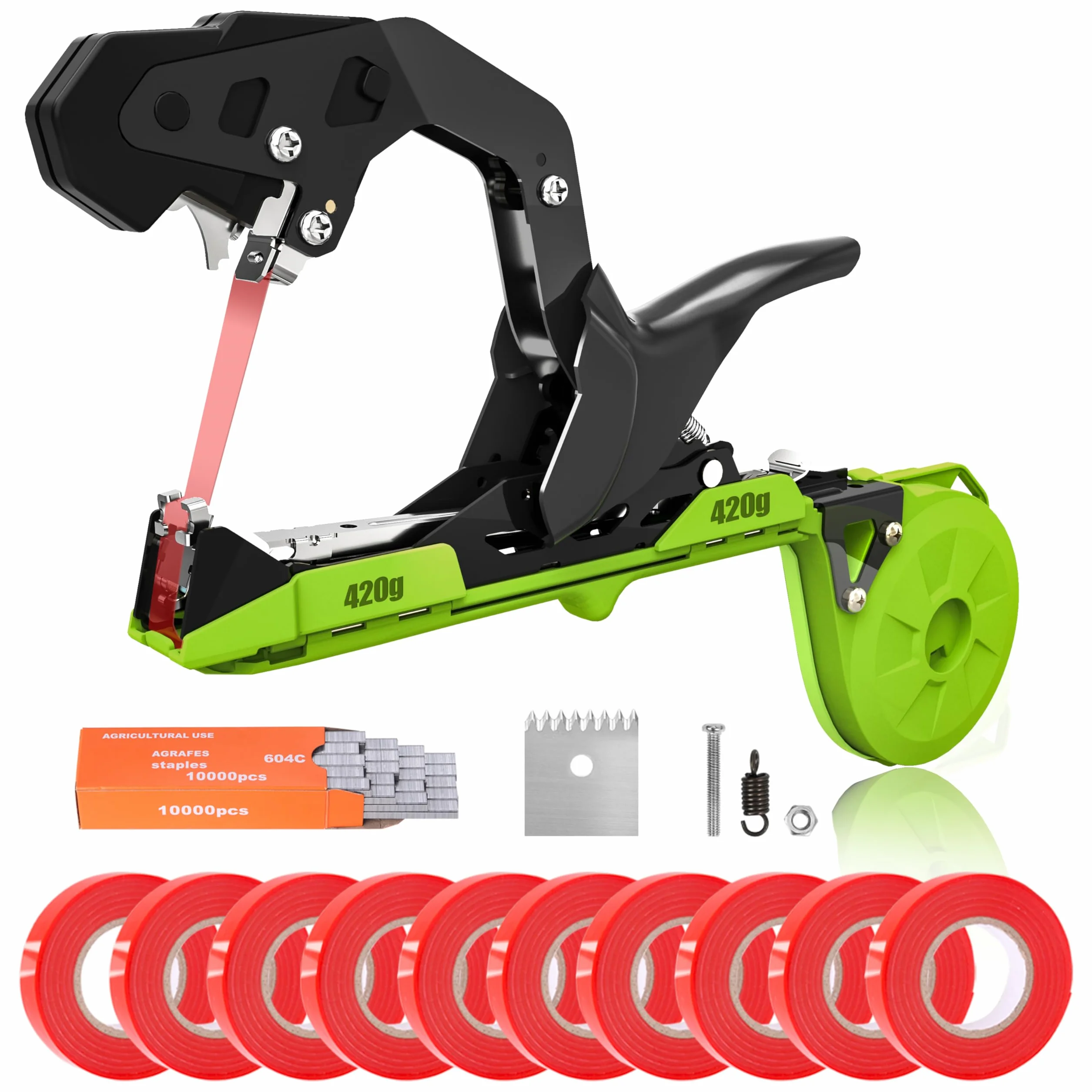 SWANSOFT B13 Maquina para Atar Tomates, Máquina Atadora de Plantas con 10 Rollos de Cinta, Herramienta de Cinta de Jardín para Tomates, Pepinos, Verduras
