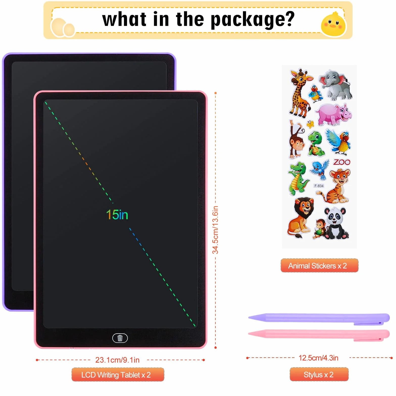 Tableta de Escritura LCD 16 Pulgadas con Pantalla Colorida, Cuaderno Borrable para Niños, Rosa y Púrpura