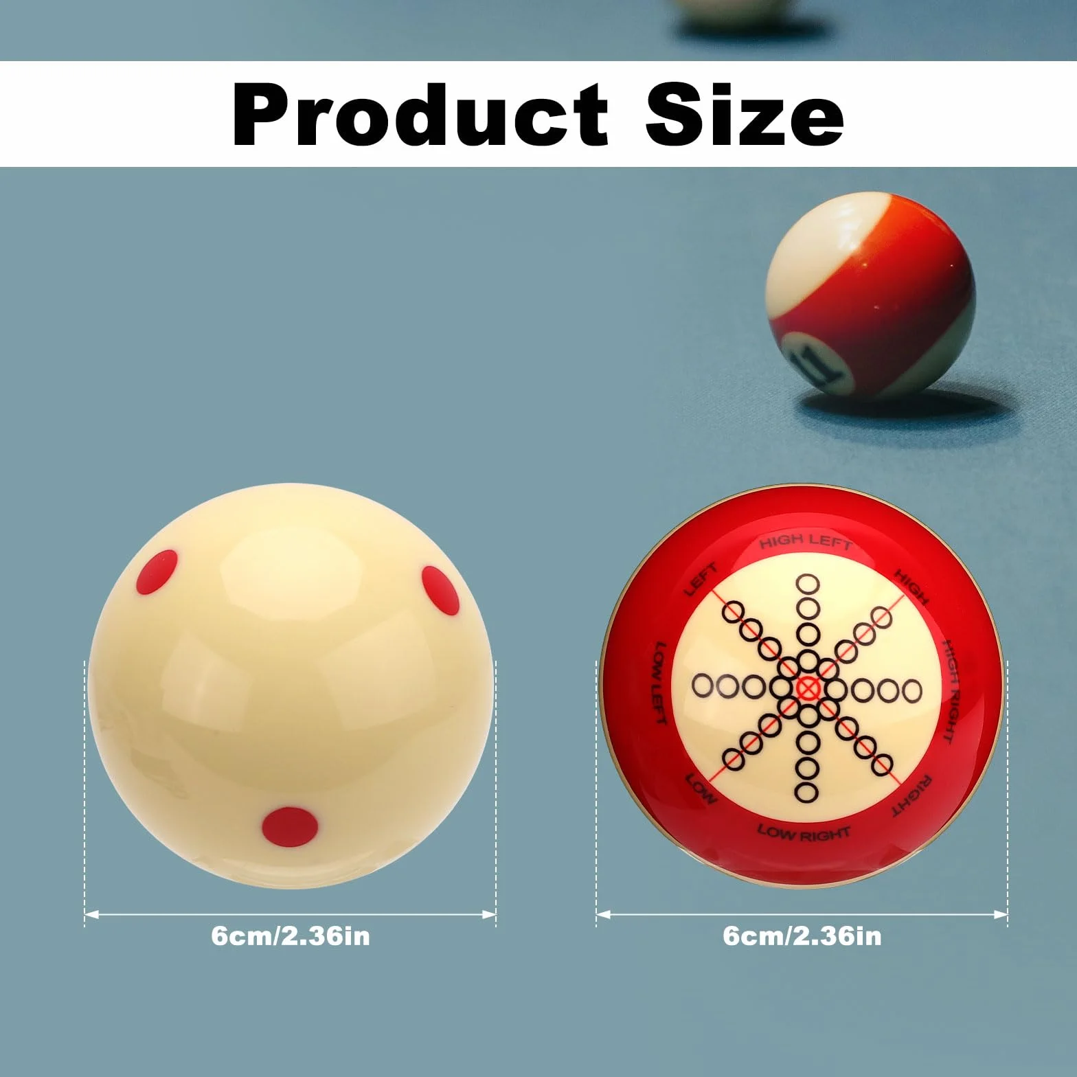 Bolas de Entrenamiento de Billar 2uds Punto Rojo para Juegos Deportes