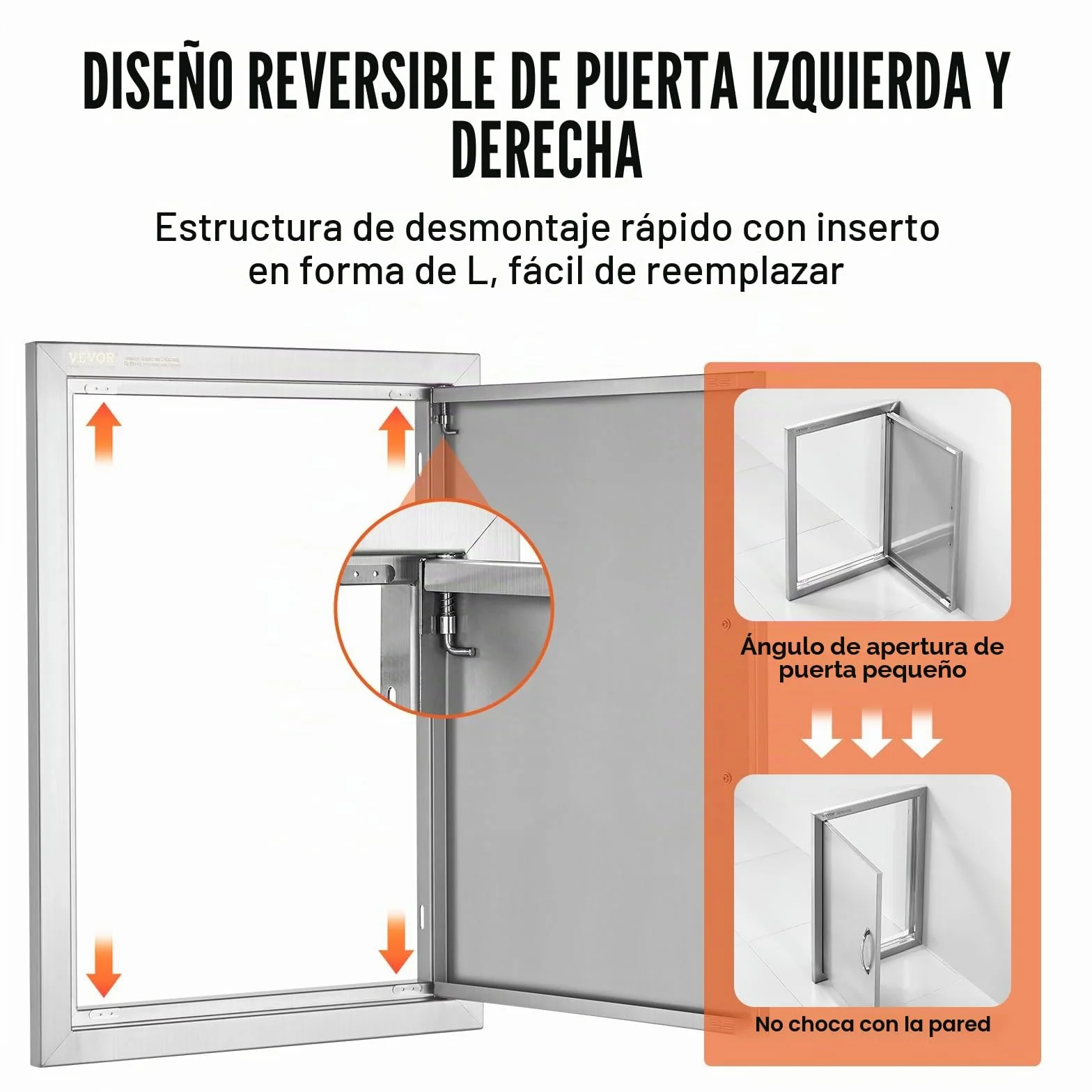 VEVOR Puerta de Acceso a Barbacoa Puerta de Cocina Exterior Simple de 432x610 mm Puerta Empotrada de Acero Inoxidable con Manija Empotrada para Isla de Barbacoa, Estación de Parrilla, Armario Exterior