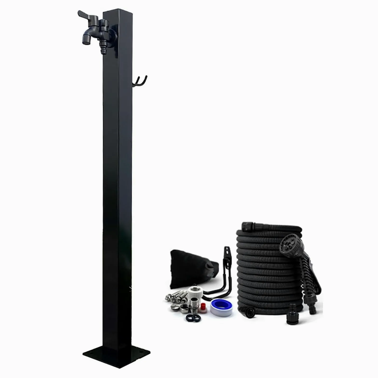 Soporte Independiente de Acero Inoxidable para Manguera de jardín con Grifo de Suelo para Exteriores. Grifo anticongelante con Extensor de Manguera.