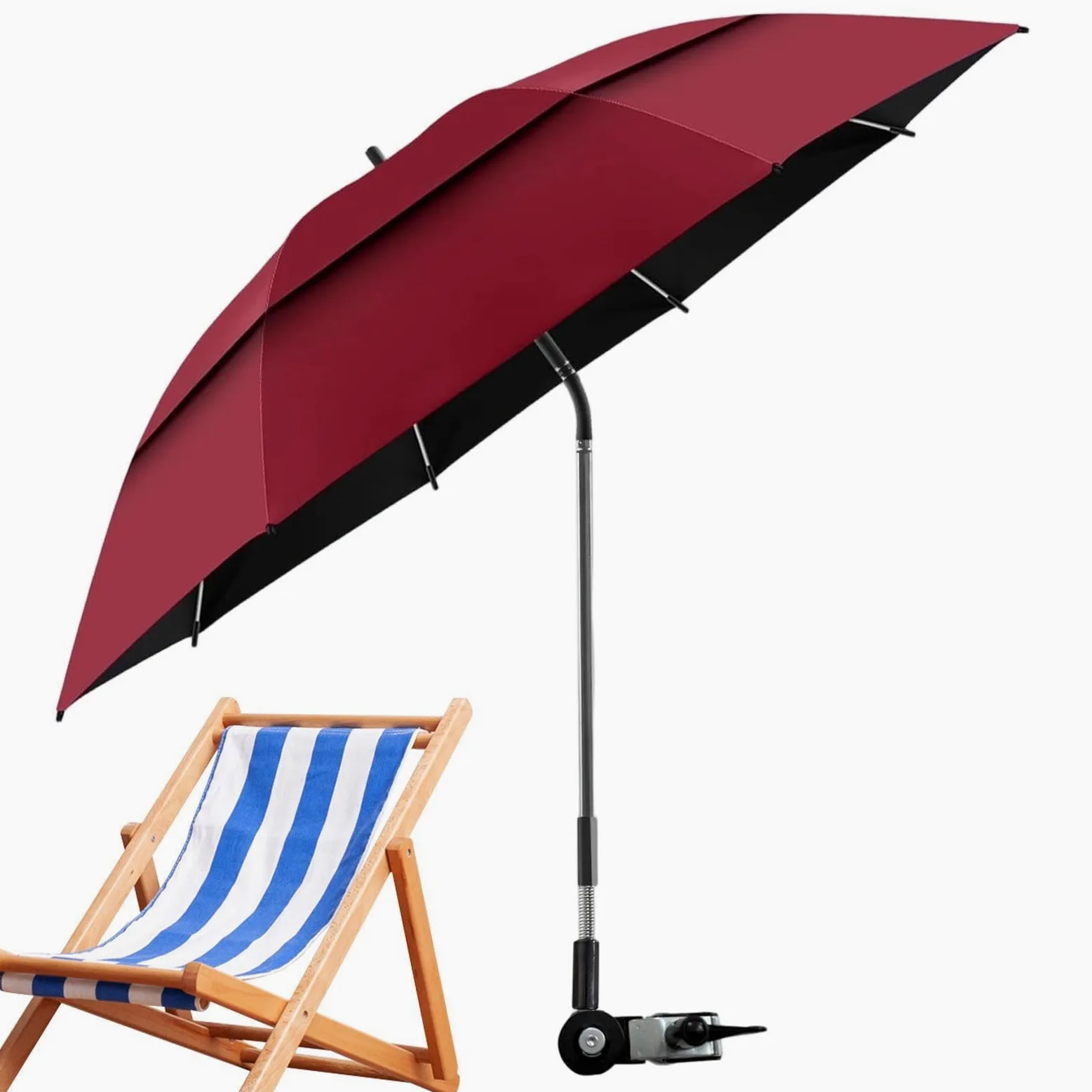 Genérico Parasol Con Clip Para Tumbona Toldo Doble Ajustable 180° UPF 50+ | Sombrilla de Playa y Camping Broncearse Viajes Vacaciones En Playa Camping Pícnic Patio Silla De Ruedas Carritos Golf