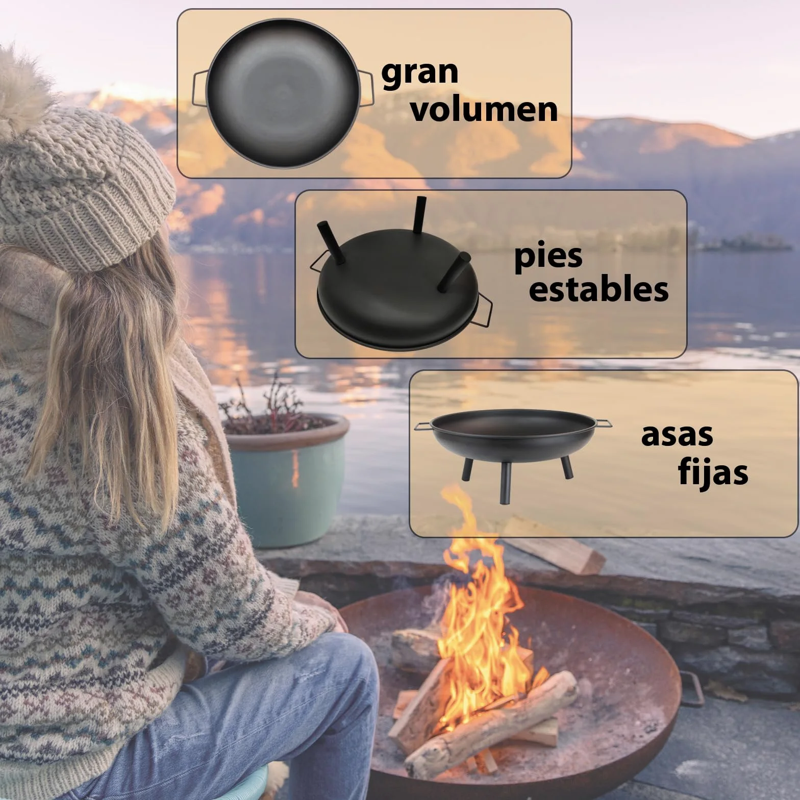 Montafox Brasero Exterior Hoguera Ø 58 cm metálico Pozo de Fuego para jardín y terraza