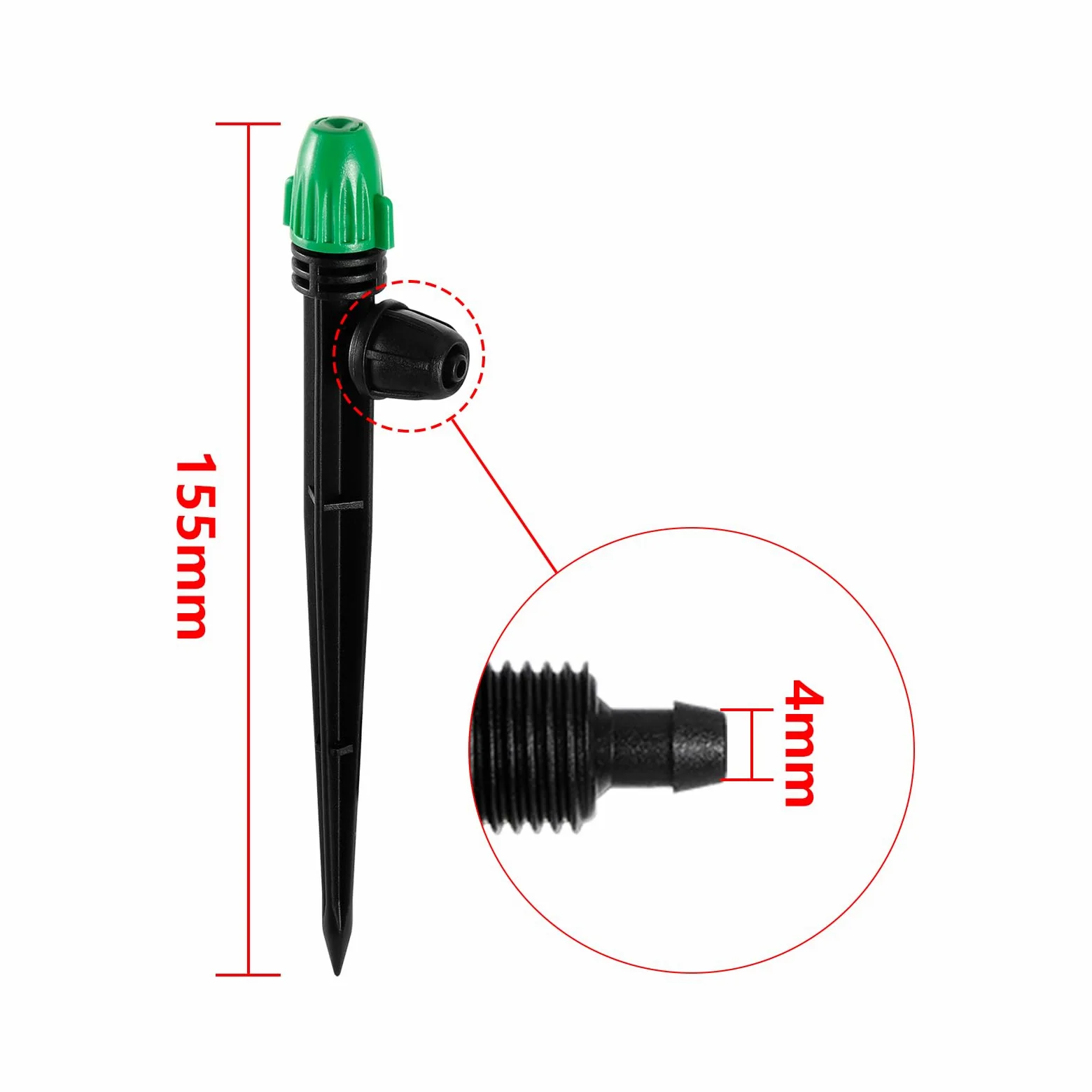 30 goteros de riego por goteo con bloqueo de púas para tubos de riego de 1/4 pulgadas a prueba de fugas, emisores de pulverización de riego por goteo ajustables de 6 pulgadas, estaca resistente para