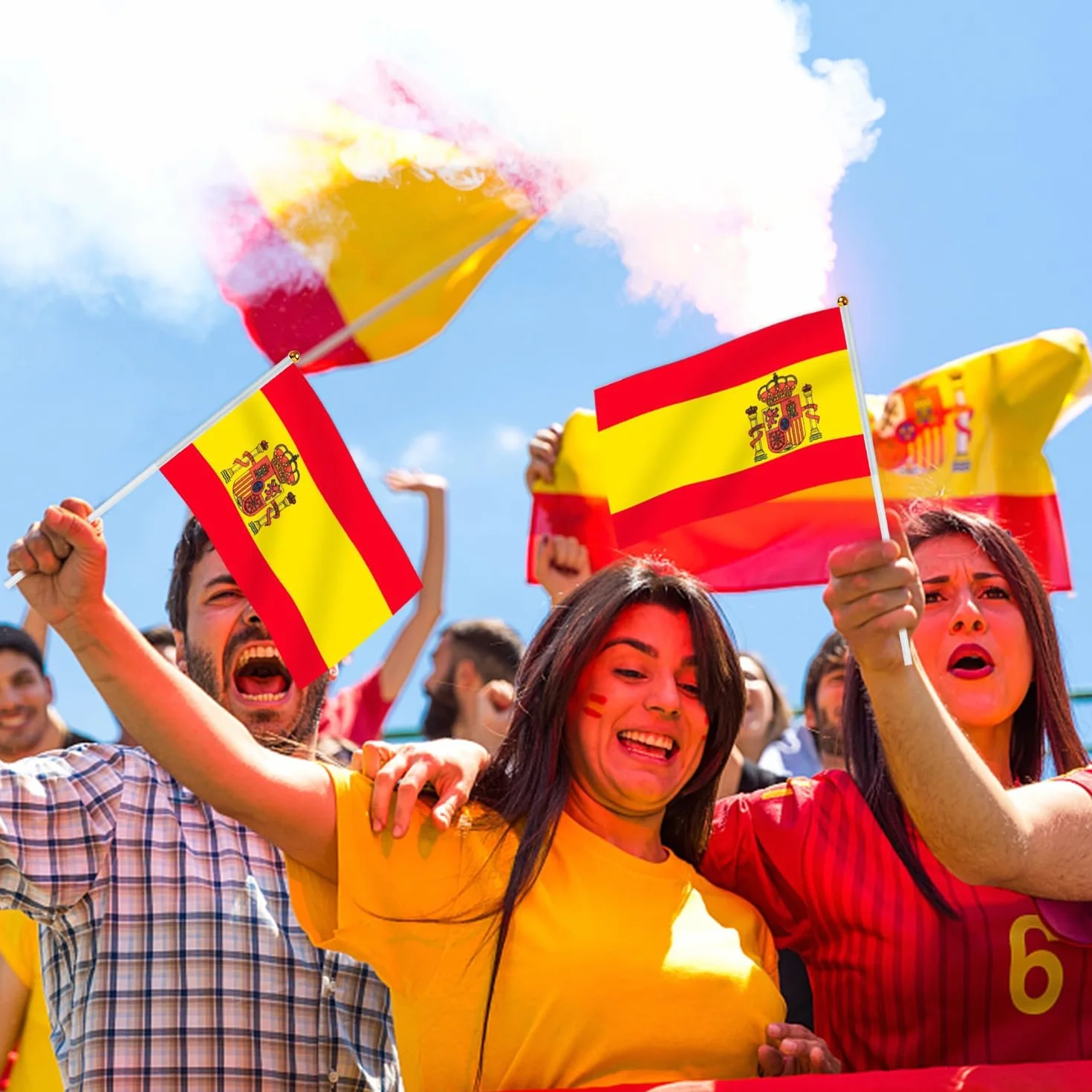 16 Piezas Bandera de Mano España, Palo con Bandera Pequeña de 30 cm – Ideal para Mundial, Eurocopa, Eventos Deportivos, Celebraciones, Desfiles, Fiestas Nacionales y Animación