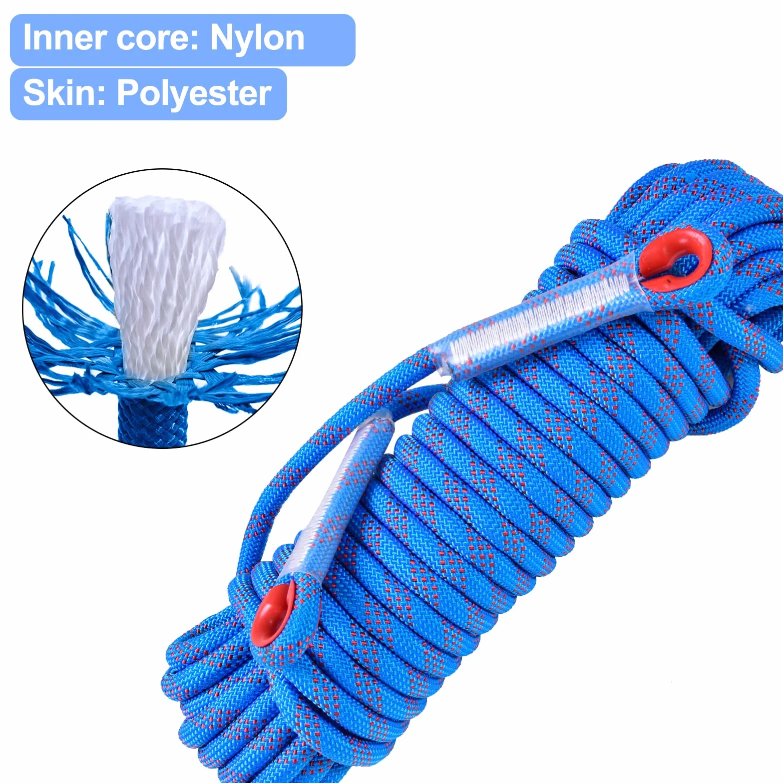 Cuerda Escalada 20M 10mm Nylon Cuerda Seguridad Rescate 2 Mosquetones Exterior
