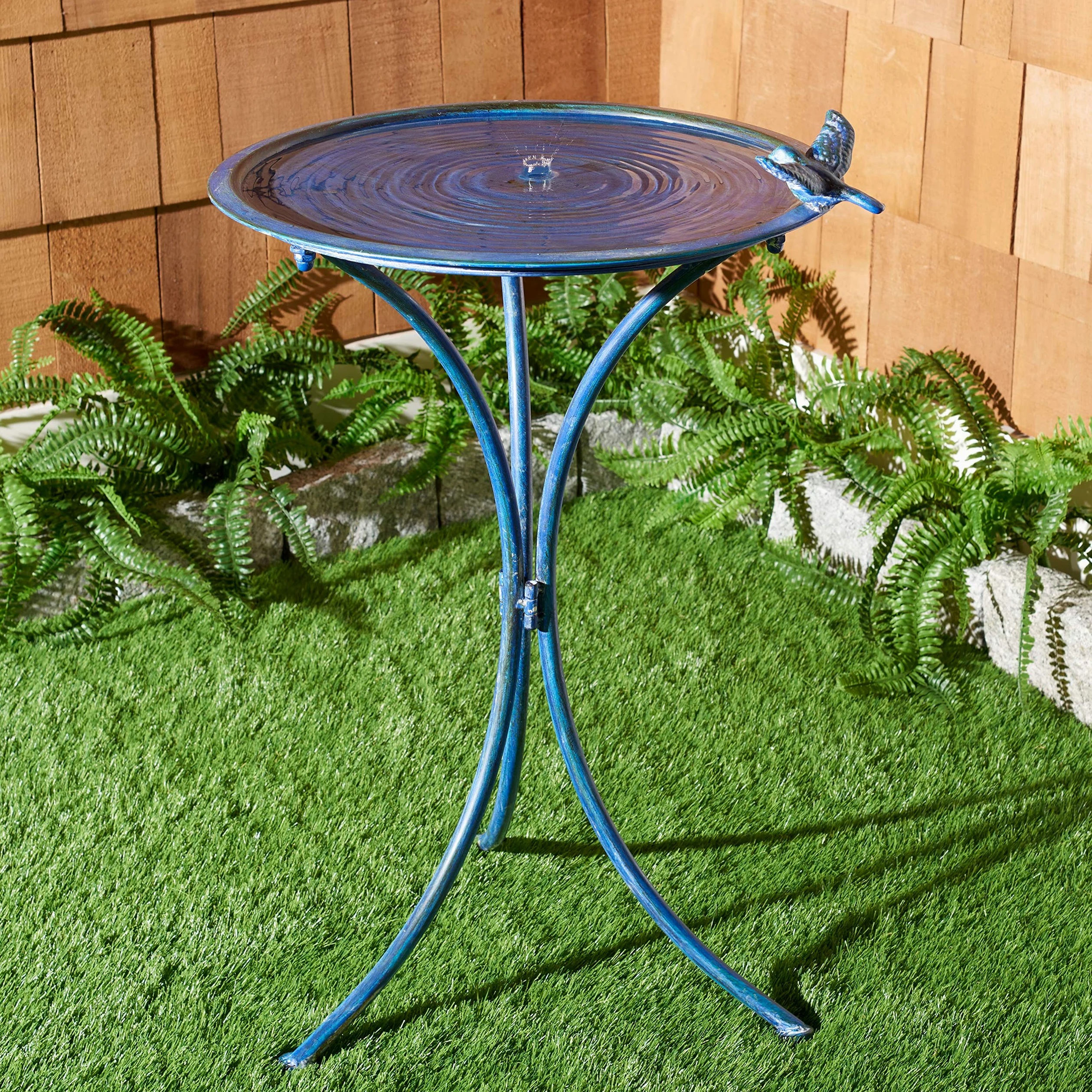 Safavieh Outdoor Collection Kensi PAT5025C - Bañera para pájaros de hierro envejecido, para jardín, patio, patio trasero, azul musgo