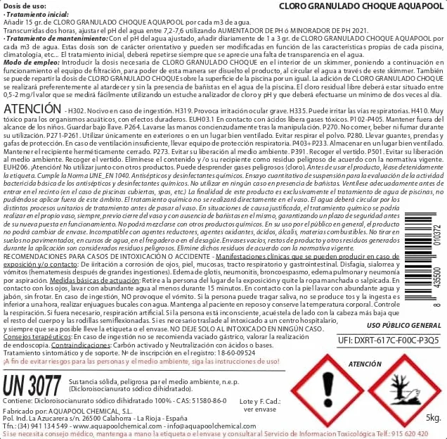Ion Pure Cloro Choque Accion Rapida, recuperador Agua Piscina deteriorada, Alta solubilidad, granulado 5 kg
