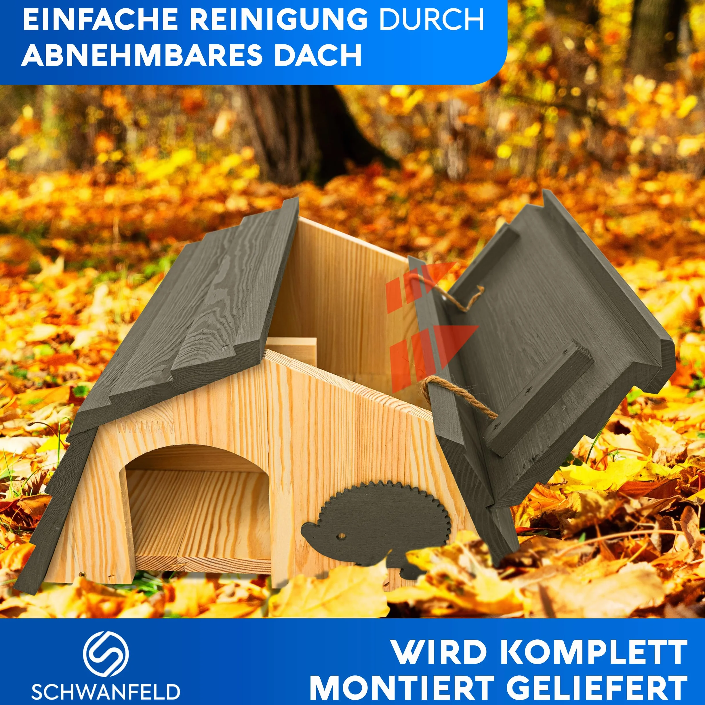 SCHWANFELD® Casa para erizos de invierno con suelo [protege contra los enemigos] – Incluye entrada de laberinto – Comedero premium para erizos con entrada de laberinto, casa de erizo de alta calidad –