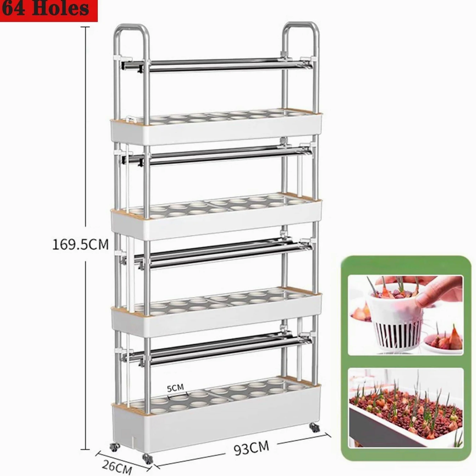 Sist-ema de cultivo hidropónico para jardín de 48/64 orificios, torre hidropónica con luz LED para cultivo, espacios para plantar, kit de cultivo aeropónico de vegetales de PVC,64holes