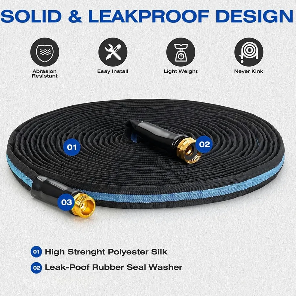 Manguera de jardín profesional de 50 pies con 3 arandelas reforzadas, conector universal para grifo, manguera de agua a prueba de fugas para todas las estaciones, se adapta a cualquier grifo, diseño