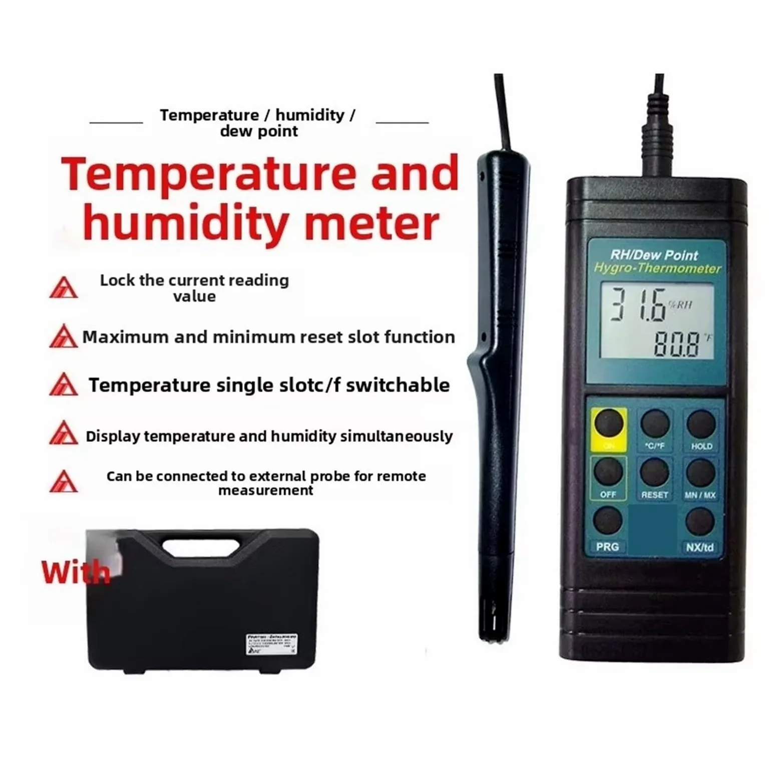 Medidor de humedad Tester 8721 Medidor De Punto Rocío Temperatura Y Humedad Con Alarma Portátil para la cocina casera