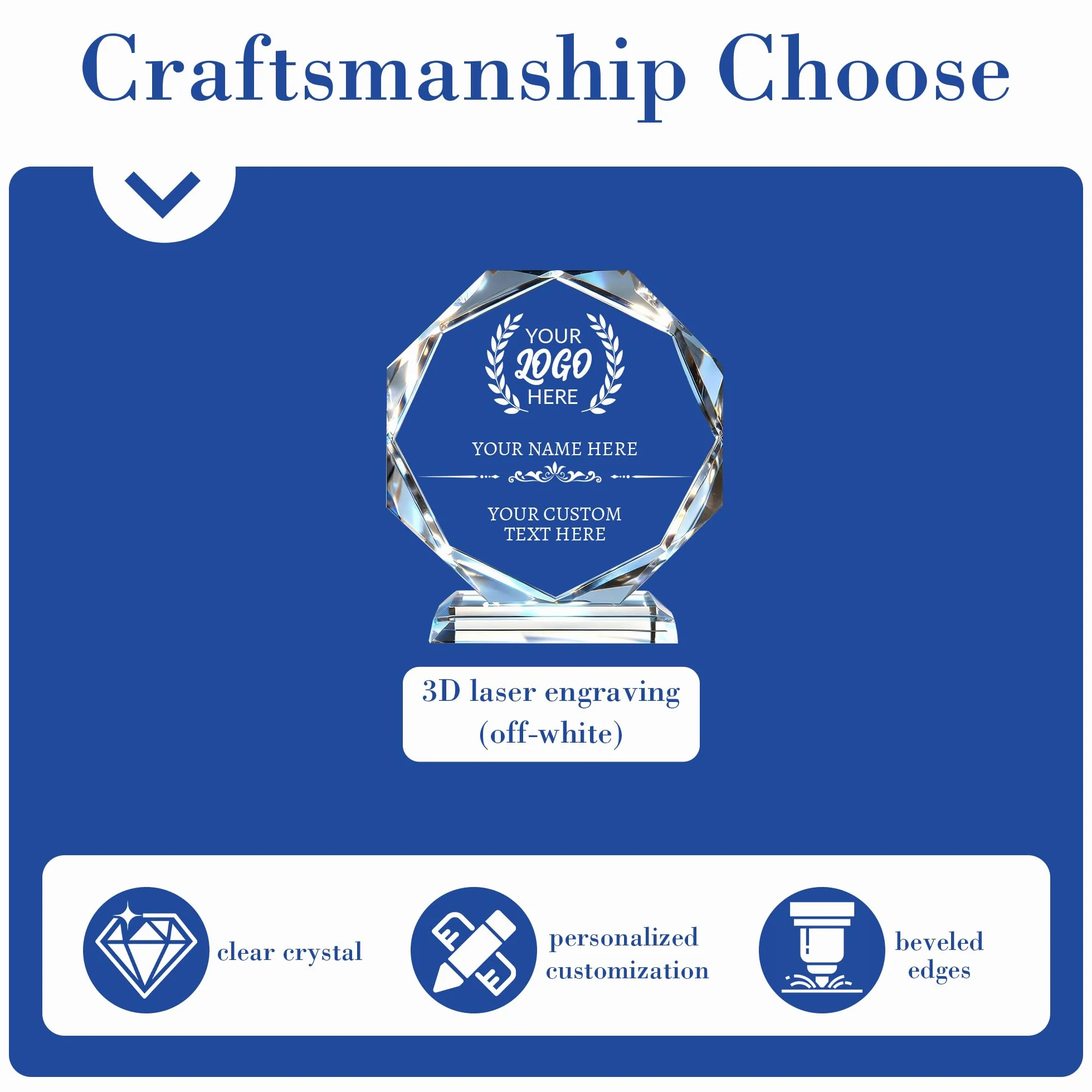 Placa Conmemorativa de Cristal Grabada con Logo y Texto – Regalo Personalizado para Empleados, Graduaciones, Jubilaciones