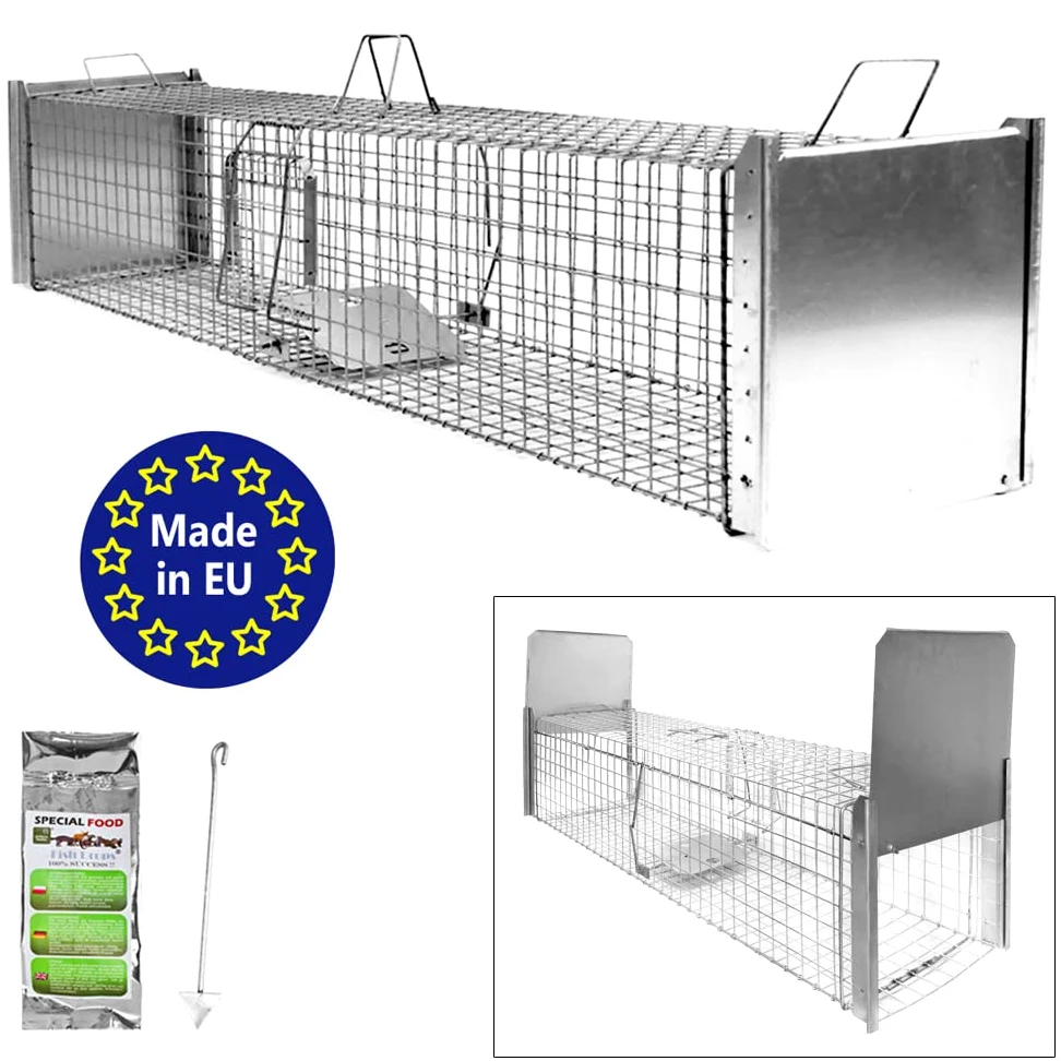 Petigi Animales Humane Trampa Jaula Captura Ratones Ratas Conejos Topos Martas Castores Tejones, Dimensiones/Modelo:Stable 3 (150 x 34 x 34 cm)