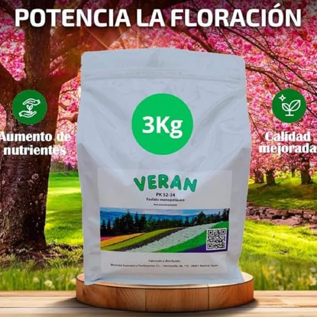 VERAN | Fertilizante de Fosforo y Potasio para Flores, Citricos y Huerto 3Kg | PK 52-34 | Estimula el Crecimiento y el Florecimiento Hidrosoluble | Fertilizante con Fosforo y Potasio