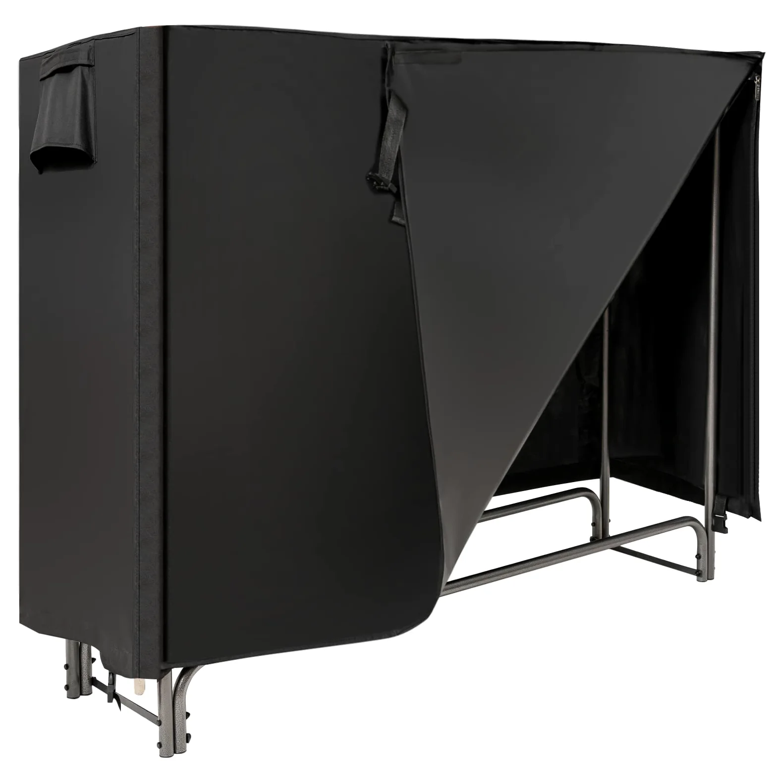 COSTWAY Leñero Exterior con Cubierta PVC 600D Impermeable, Estante leña de 122,5 CM/153 CM/184 CM/240 CM, Soporte para Leña Chimenea Interior Exterior Patio Negro (153 CM)