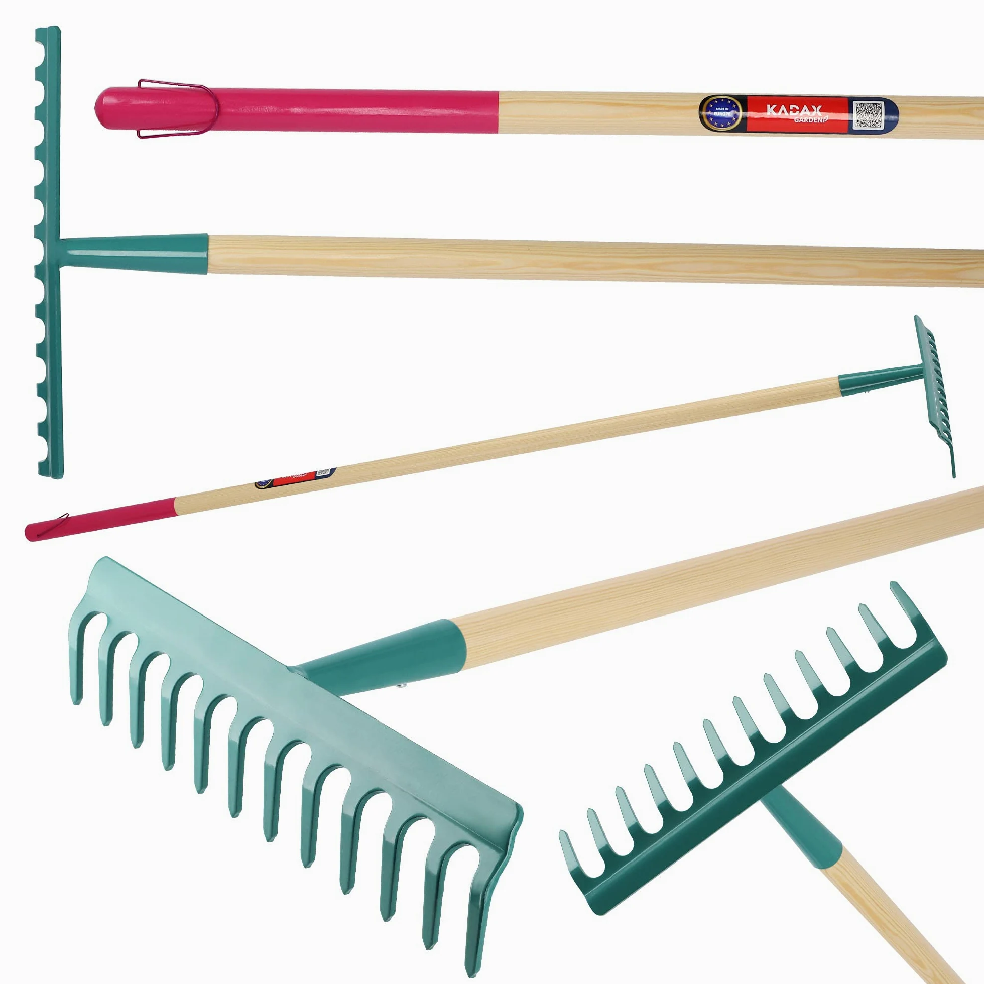 KADAX Rastrillo para mujer, rastrillo plano con mango largo, rastrillo de césped para jardín, piedras, rastrillo, rastrillo, herramienta de jardín, herramienta de jardín, rastrillo de heno, con cabeza