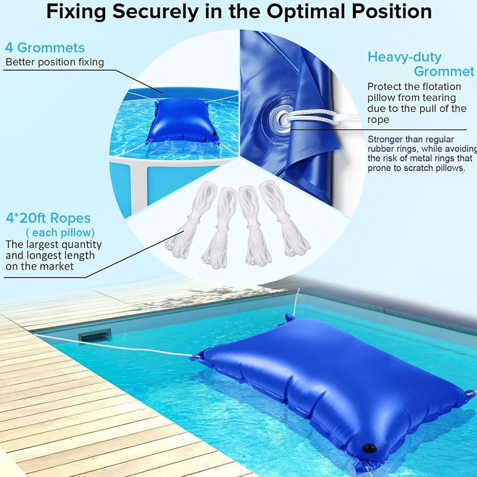 Almohada Inflable para Piscina | Almohada Aire para Piscina Resistente al frío Cojín de Aire para Piscinas para el Invierno Kit de Cierre Piscinas para el Invierno, con Cuerda de 4 Metros
