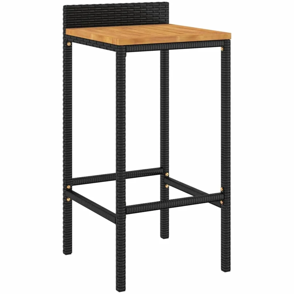 vidaXL Mesa Bar y taburetes jardín 5 pzas Madera Acacia ratán PE Negro