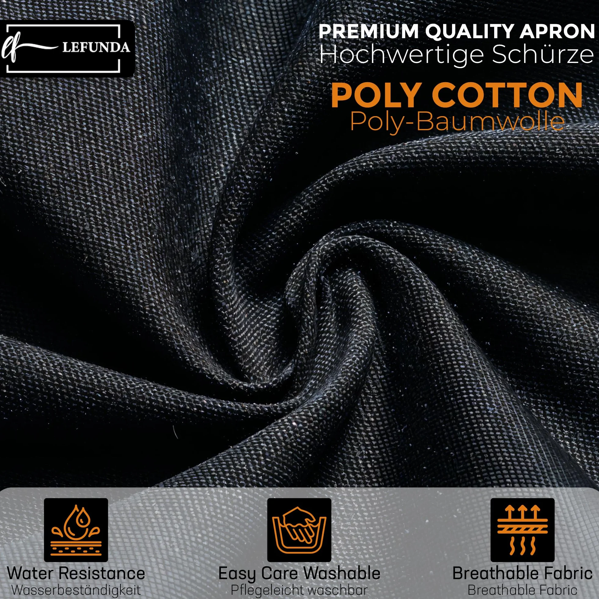 LEFUNDA® Delantal de Cocina Impermeable con 3 Bolsillos Ajustable, Delantal de Barbacoa con Correas Largas, Delantal de Cocina para Hombres y Mujeres, Cocinar, Restaurante, Café, Hornear (Negro)
