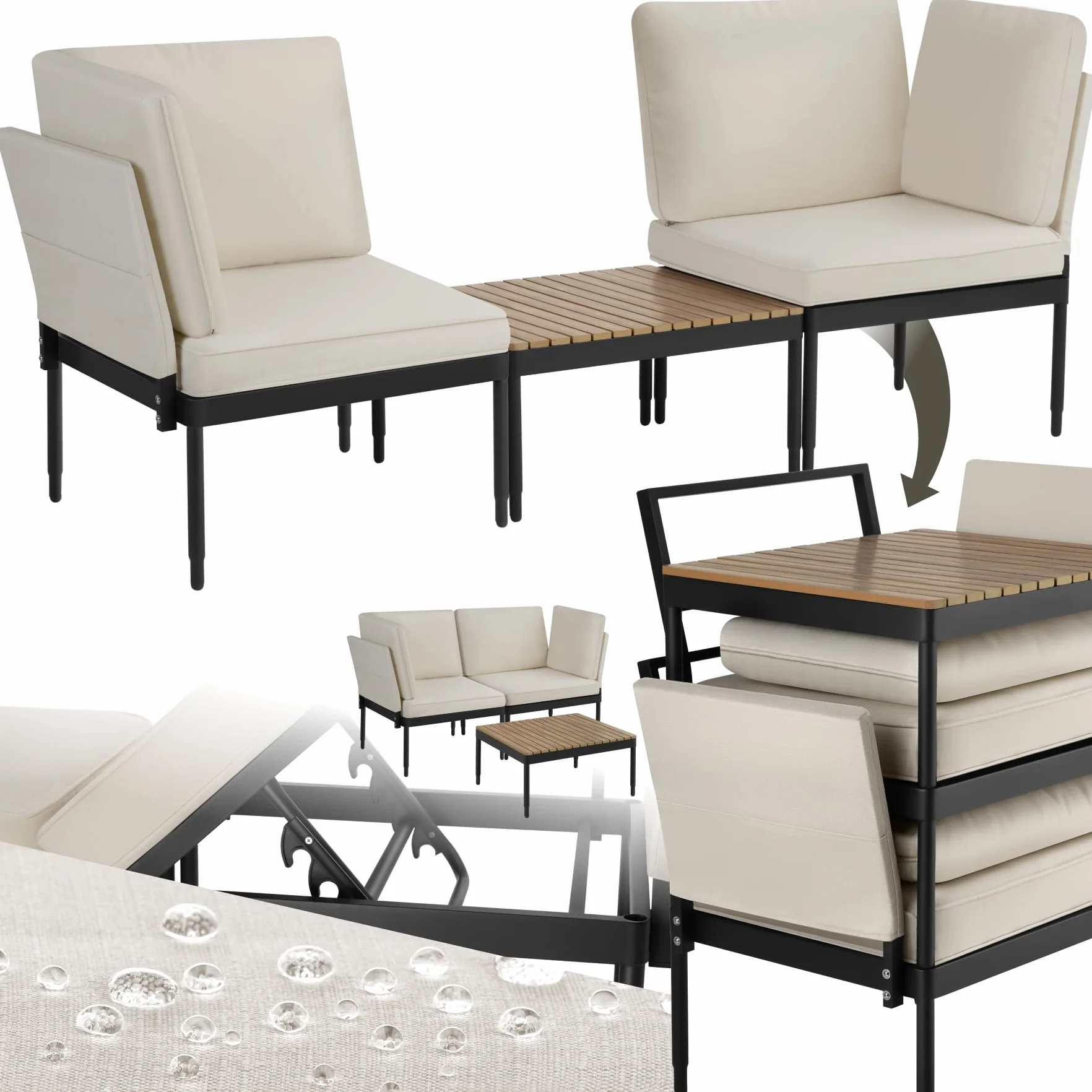 tectake® Conjunto Jardin Exterior 5 en 1, Muebles Terraza, Sofa Exterior y Mesa Jardin, Mesa Exterior Aspecto Madera, Cojines Exterior Repelentes al Agua, Estructura de Aluminio - Antracita/Gris