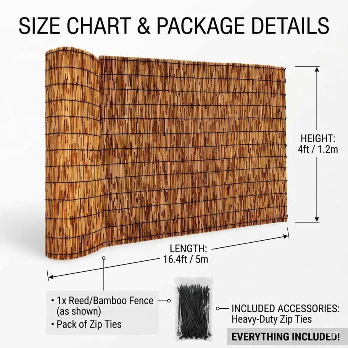 Rollo de Cañizo Ocultación de Caña Natural Ecológico 1.2x5.0m, Valla Jardín Exterior, Cerramiento Bambú Terraza, Protector Visual Resistente(Marrón,1.20mx5.0mx3pack)