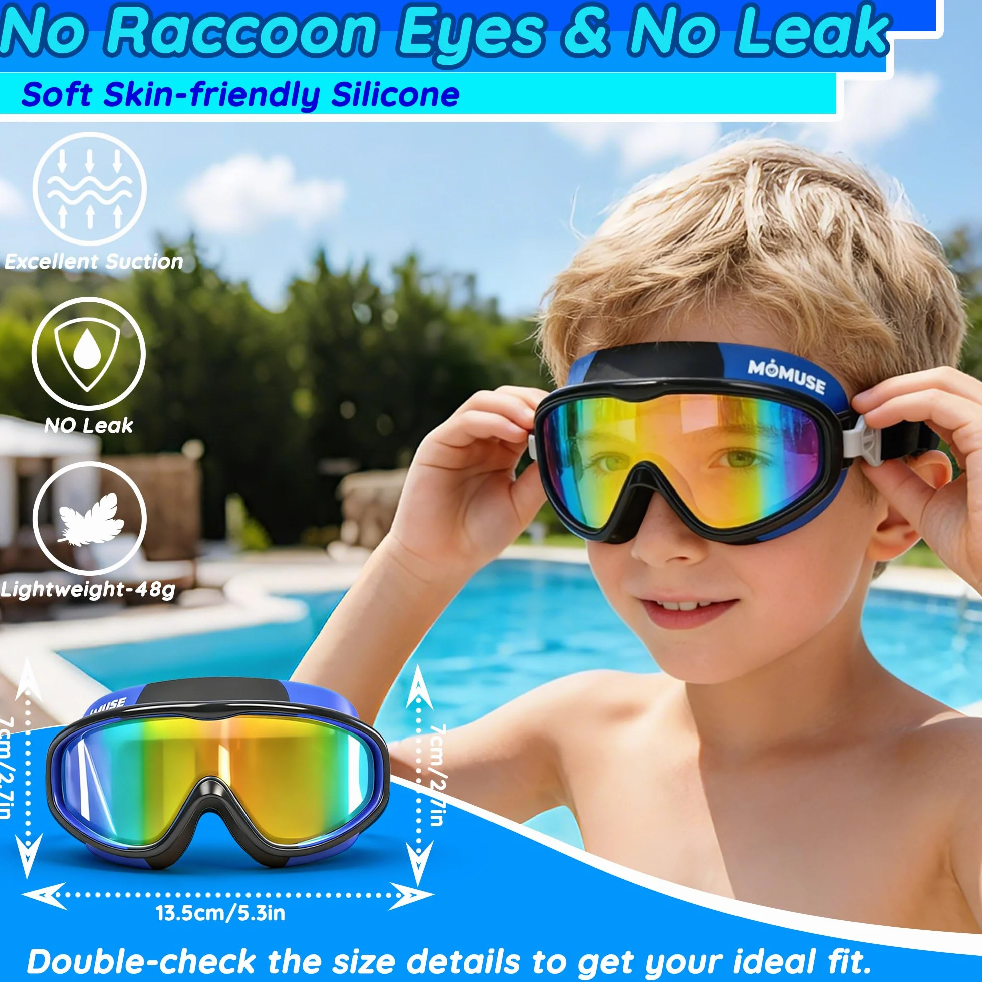MOMUSE Gafas Piscina Niños 2PCS, Protección UV Antifog, Gafas Buceo Niño Anti Fugas