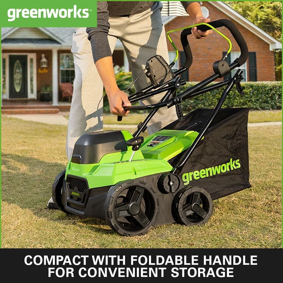 Greenworks Cortacésped de Batería Escarificador Rastrillo a Motor sin Escobillas 3100 RPM, Ancho 38cm, 5 Profundidades, Caja Recolección 45 L SIN Batería 40V y Cargador, Garantía 3 Años GD40SC38II