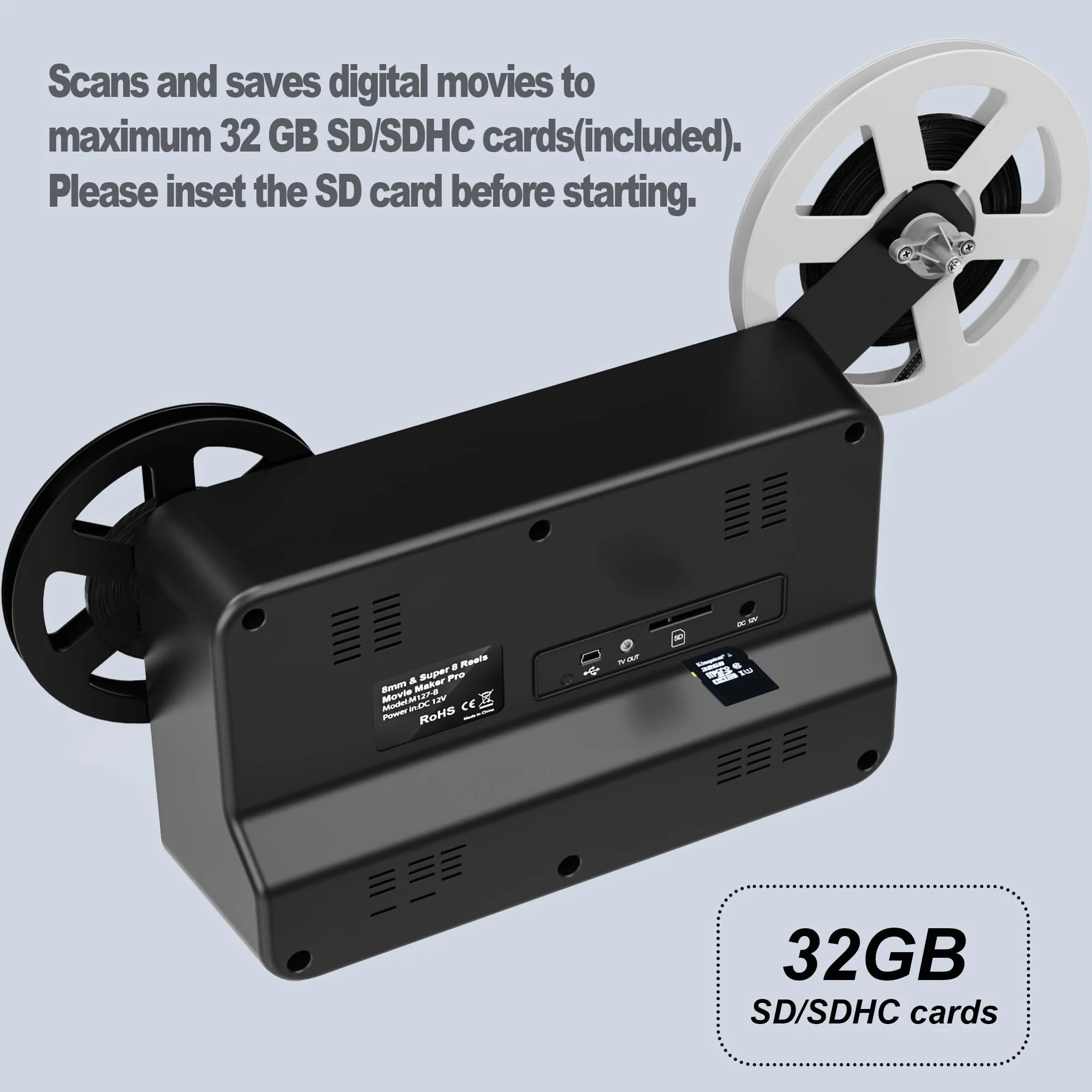 Escáner de película 8/8 mm convertidor digital 1080P 2,4" LCD 32 GB SD