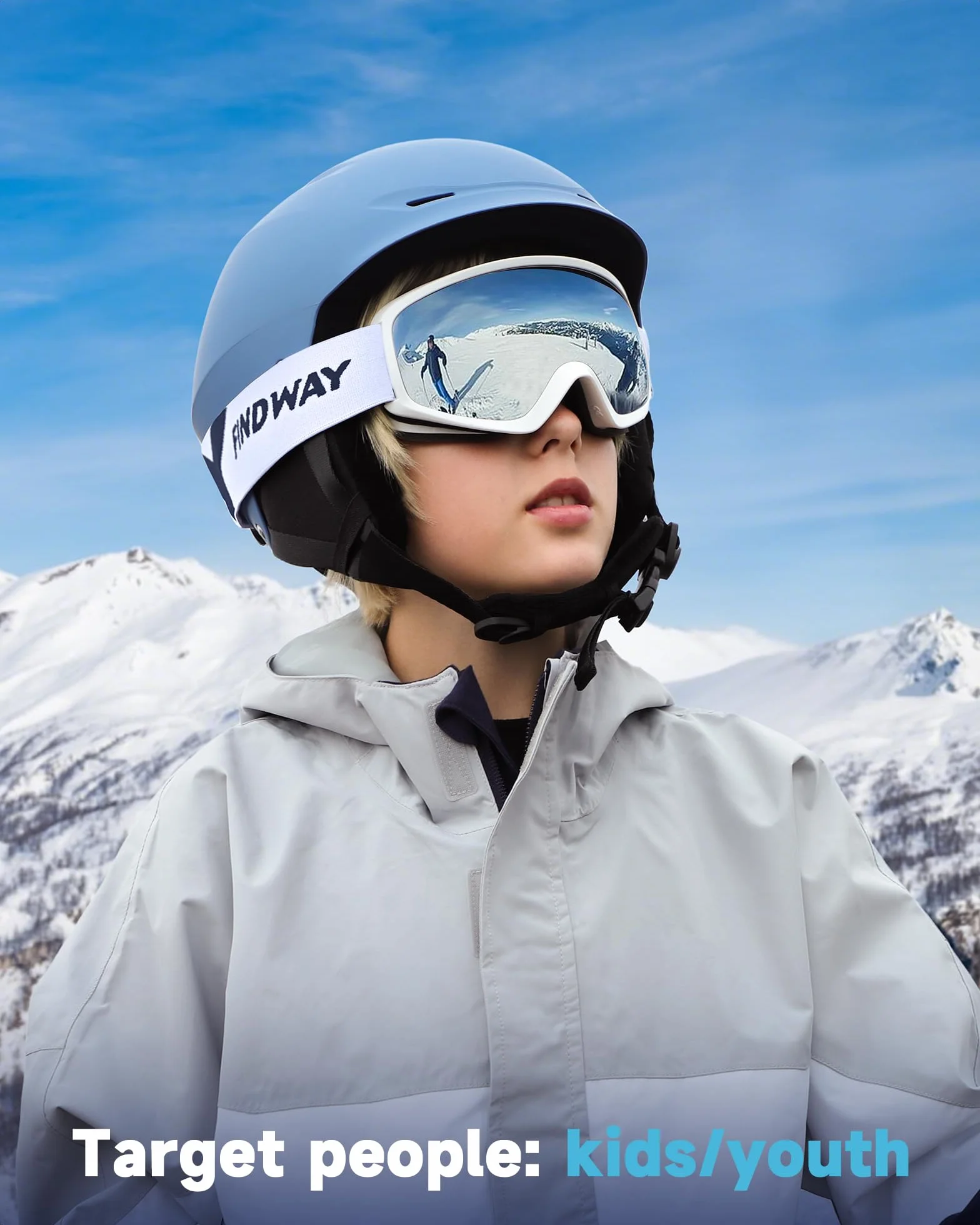 Findway Gafas Esqui Niño 5-16 Años Mascara OTG Ajustable Anti-Niebla Proteccion UV Compatible Casco Esquiar Snowboard