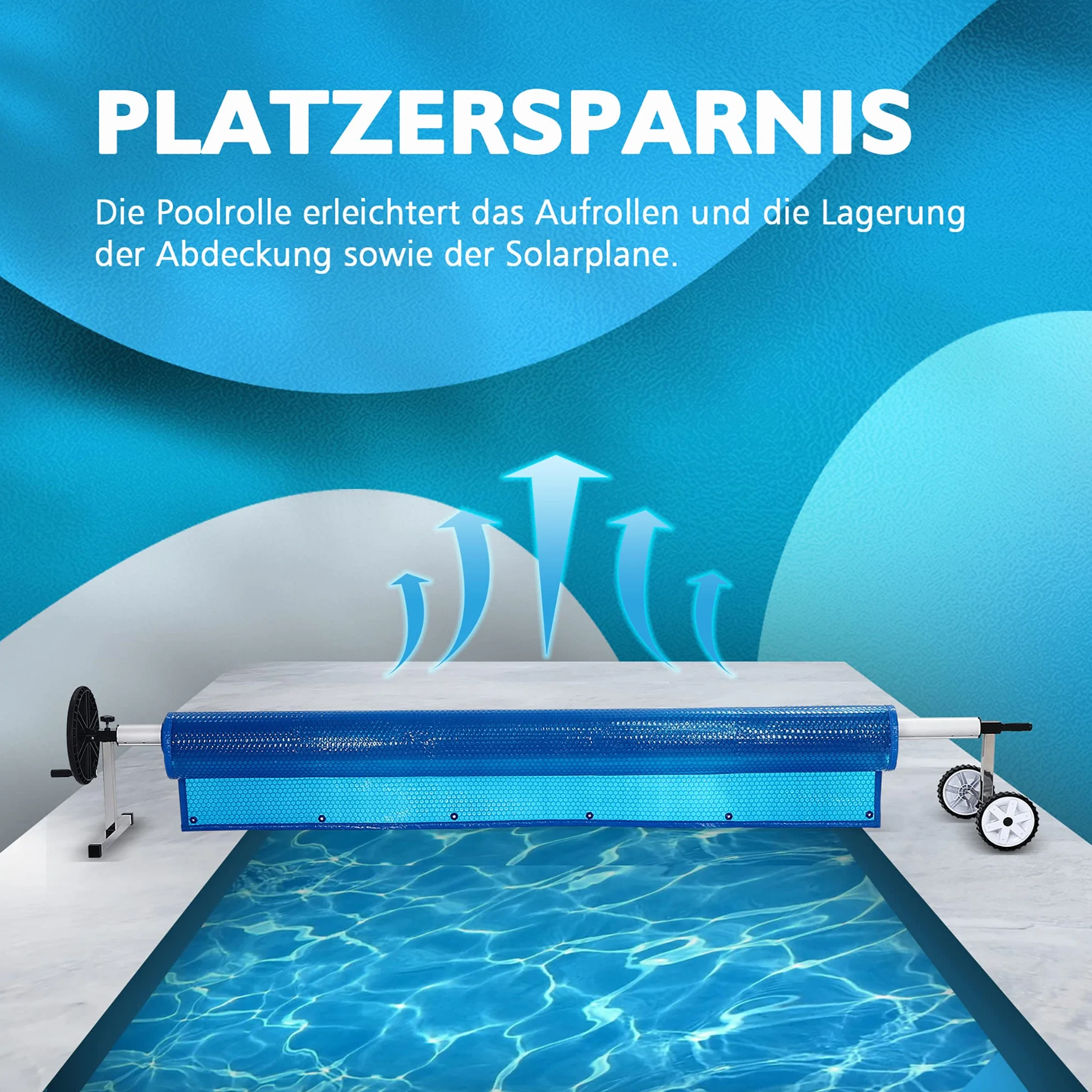 NAIZY Sistema de Enrollado para Piscina 3m - 5,7m Enrollador de Piscina Dispositivo móvil Enrollable con Ruedas Carrete de Piscina Que Incluye 8 Clips para Lona y Cubierta de Piscina, Tipo A