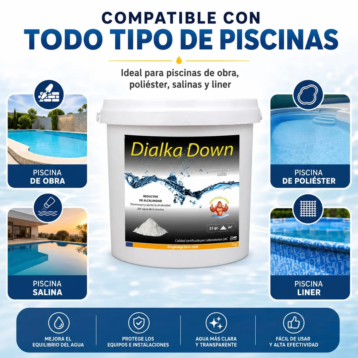 Dialka Down 5KG Reductor de alcalinidad para la Piscina y el SPA (5 kg)