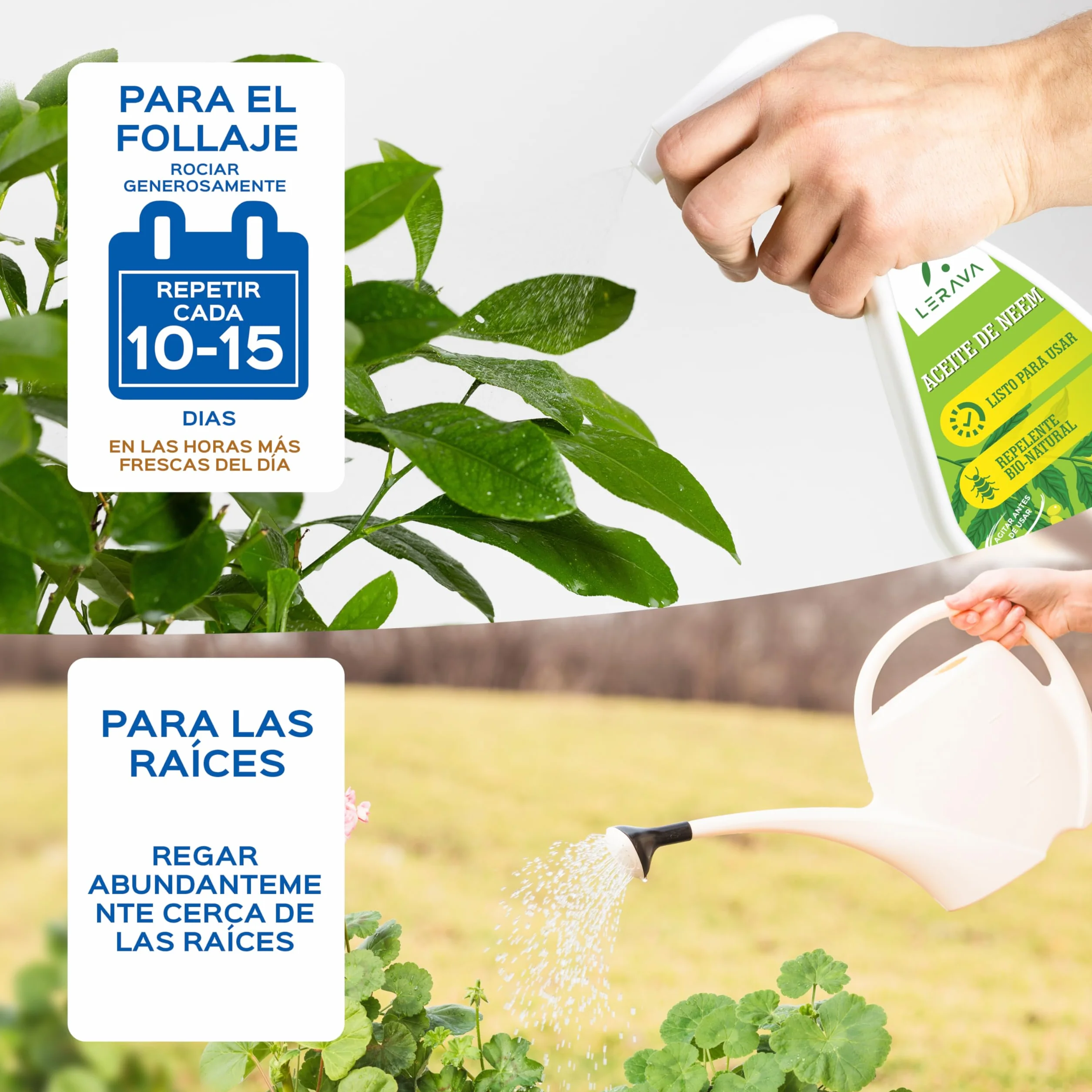 LERAVA Aceite de Neem (700 ml) - Repelente natural para plantas - Emulsionable en agua para hojas y suelo - Protección eficaz contra plagas y mejora del crecimiento saludable