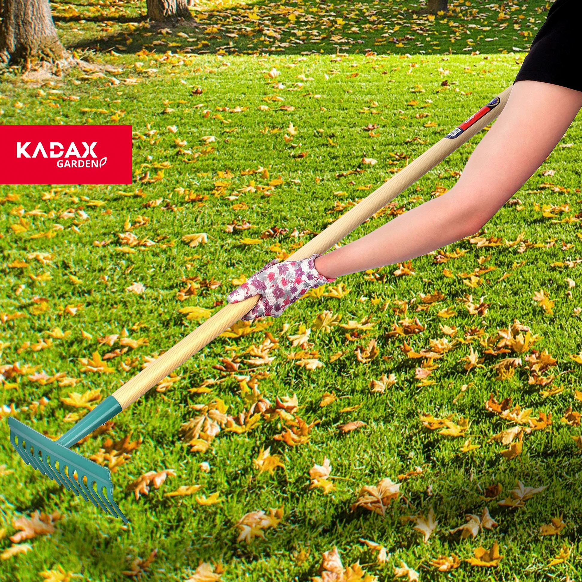 KADAX Rastrillo para mujer, rastrillo plano con mango largo, rastrillo de césped para jardín, piedras, rastrillo, rastrillo, herramienta de jardín, herramienta de jardín, rastrillo de heno, con cabeza