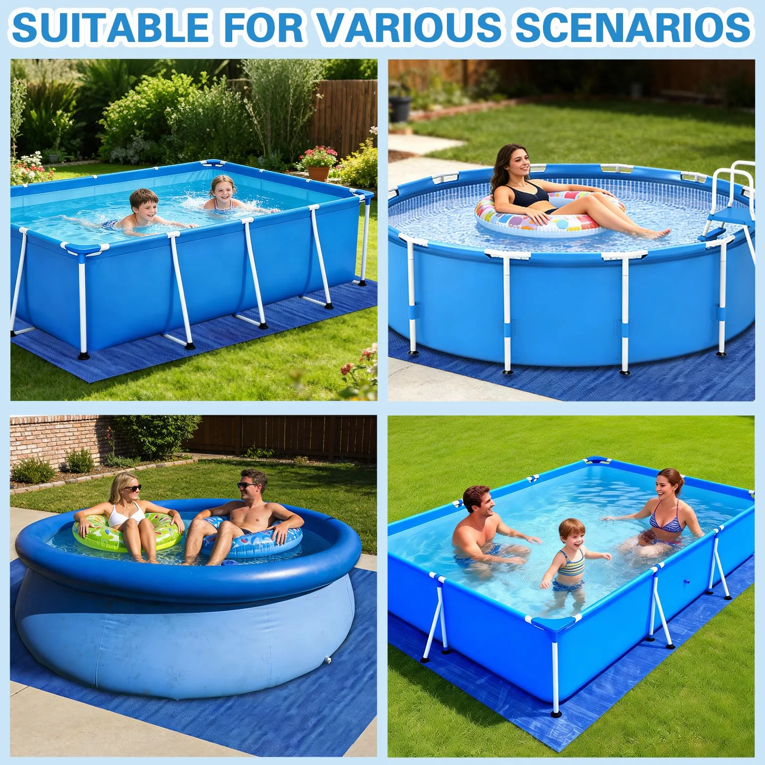 Paño para el Suelo de la Piscina, Tapiz Suelo Piscina, Alfombra de Protección Azul, Impermeable, Resistente, para Piscinas Hinchables y Piscinas sobre el Suelo (300 x 200 cm)