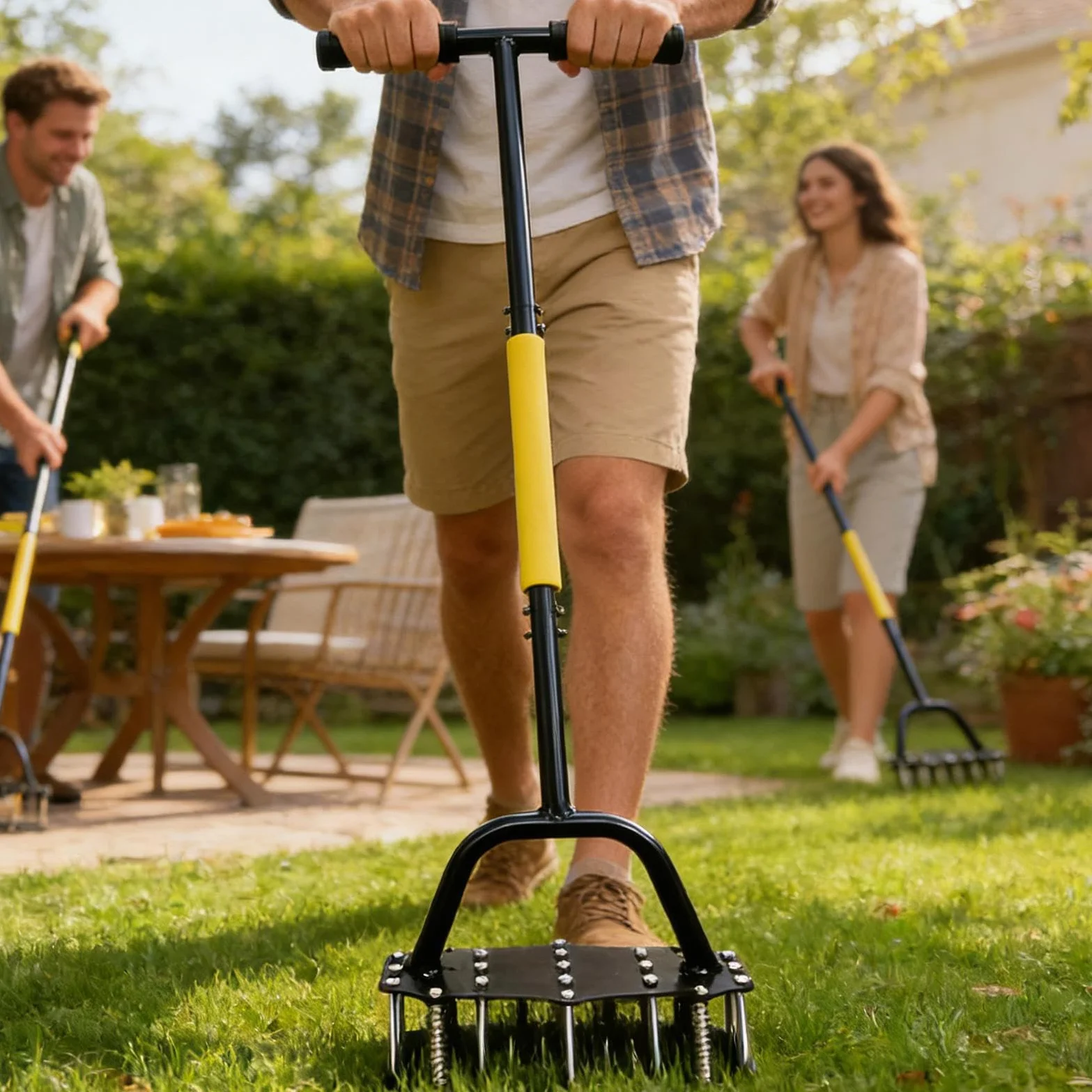 Aireador de Césped Herramienta manual de aireación | Diseño con resorte, aireador para césped con 17 púas de acero para aireación de jardines y jardinería de
