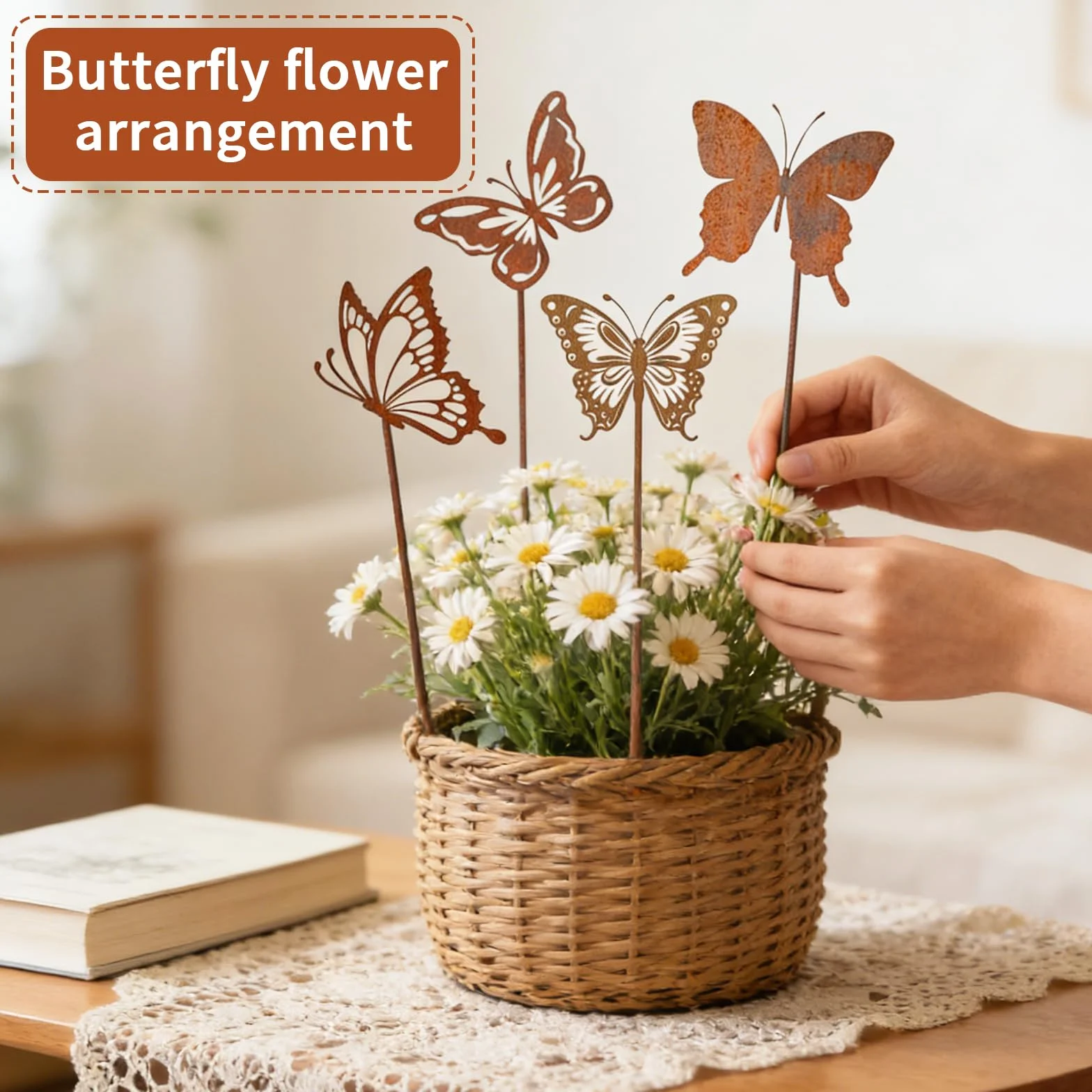 8 Piezas Estacas De Jardín De Mariposa En Metal, Decoración Exterior Resistente A La Intemperie para Primavera, Verano Y Otoño, Ideal para Balcón, Terraza Y Parterre