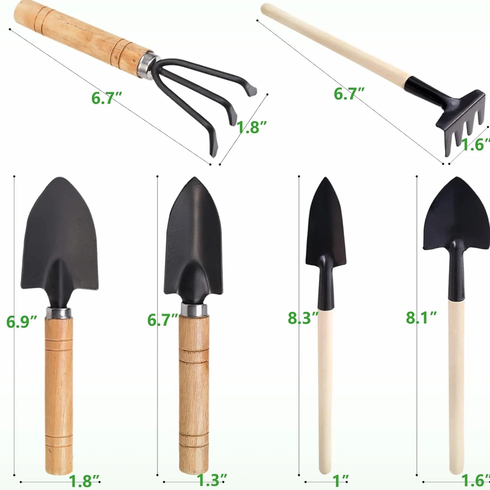 Mini Herramientas de Jardín 7 Piezas Juego de Herramientas Hierro con Mango de Madera Mini Jardín Planta Herramienta Pala Jardín Herramientas Manuales para Bonsái, Plantas y Flores en Maceta
