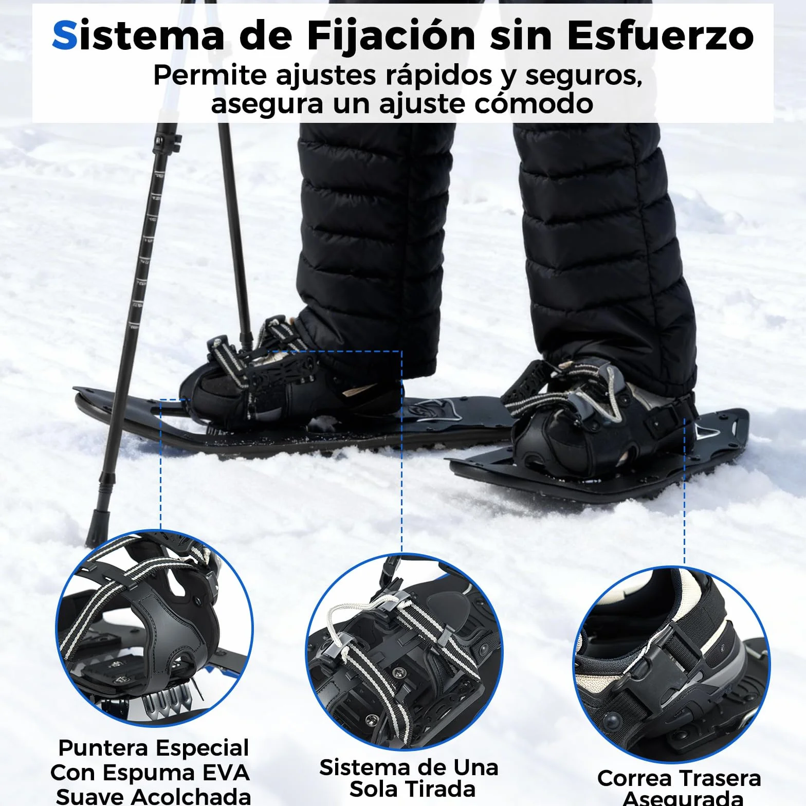 COSTWAY Juego de Raquetas de Nieve Aluminio Bastones Senderismo Fijación Ajustable Acolchado EVA Bolsa Transporte