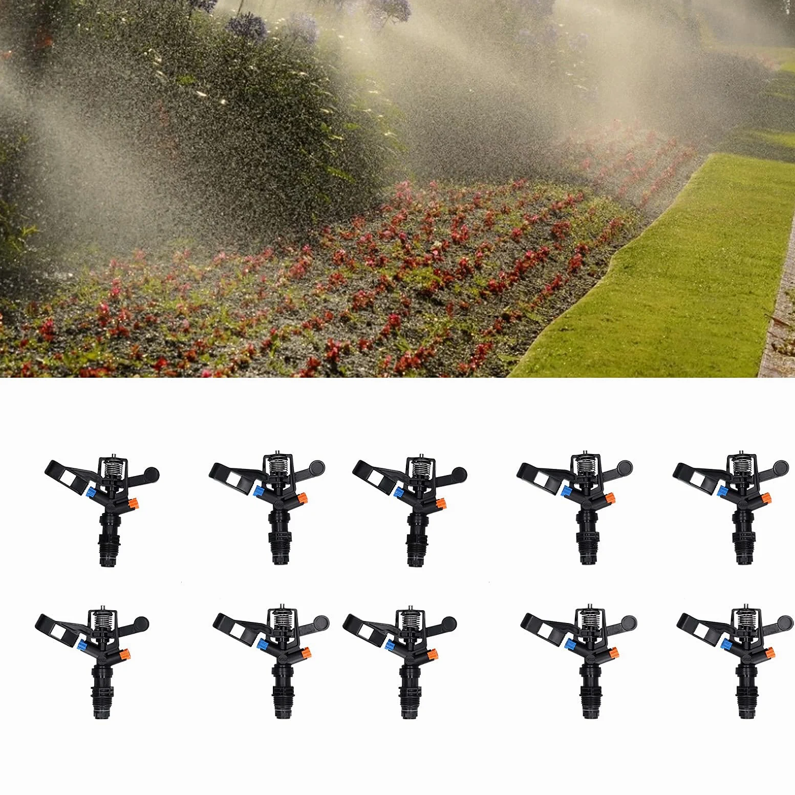 Aspersor de jardín, 10 aspersores de césped giratorios de 360 grados G1/2 con rosca macho, sistema de riego de patio para una gran cobertura de área