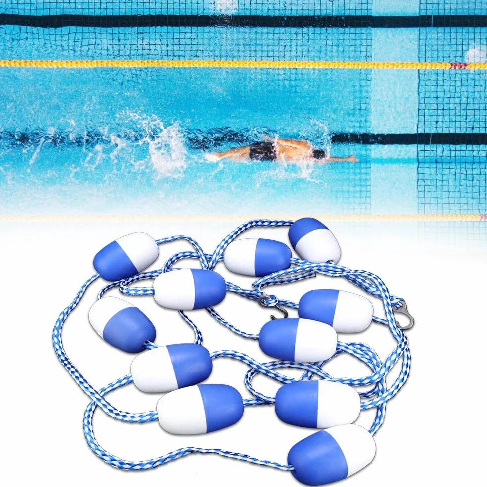 Cuerda Divisoria de Seguridad para Piscina 5m con 11 Boyas Flotantes - Separador de Carriles de Nailon con Ganchos para Zonas Peligrosas o Entrenamiento