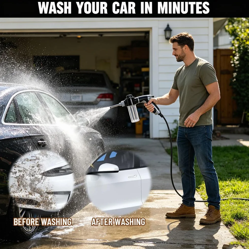 Aquoxis Pressure Washer, Pistola de Lavado a Presión Power Jet, Pistola de Agua de alta Presión Giratoria de 360° con Varilla Larga y 3 Conectores Metálicos