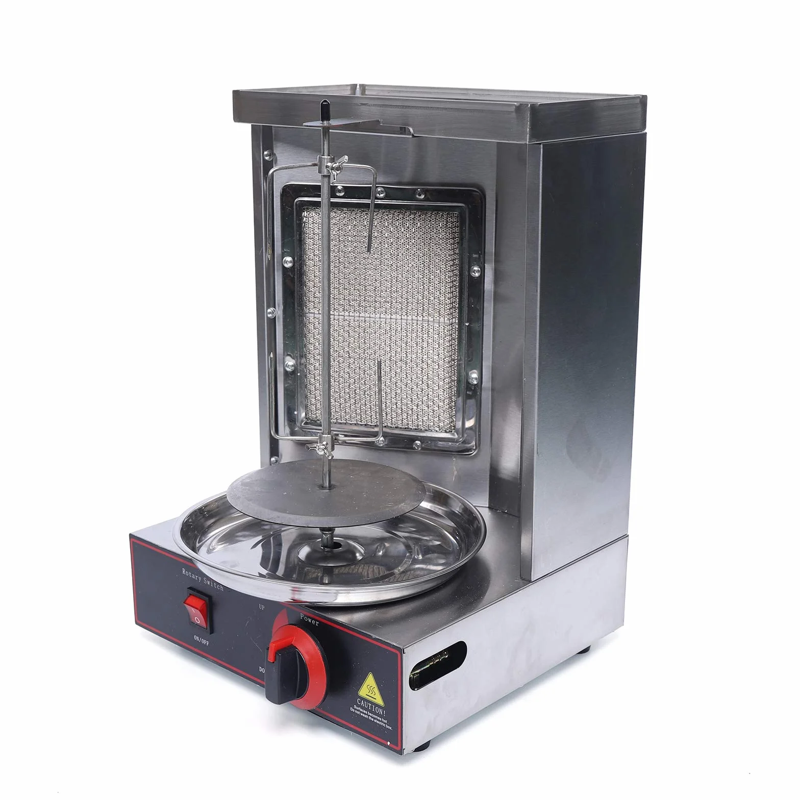 Barbacoa de acero inoxidable, 2000 W, 220 V, giratoria 360°, capacidad de 10 kg, 0 – 300 ℃ Gas Doner Kebab Machine para pollo, salchichas